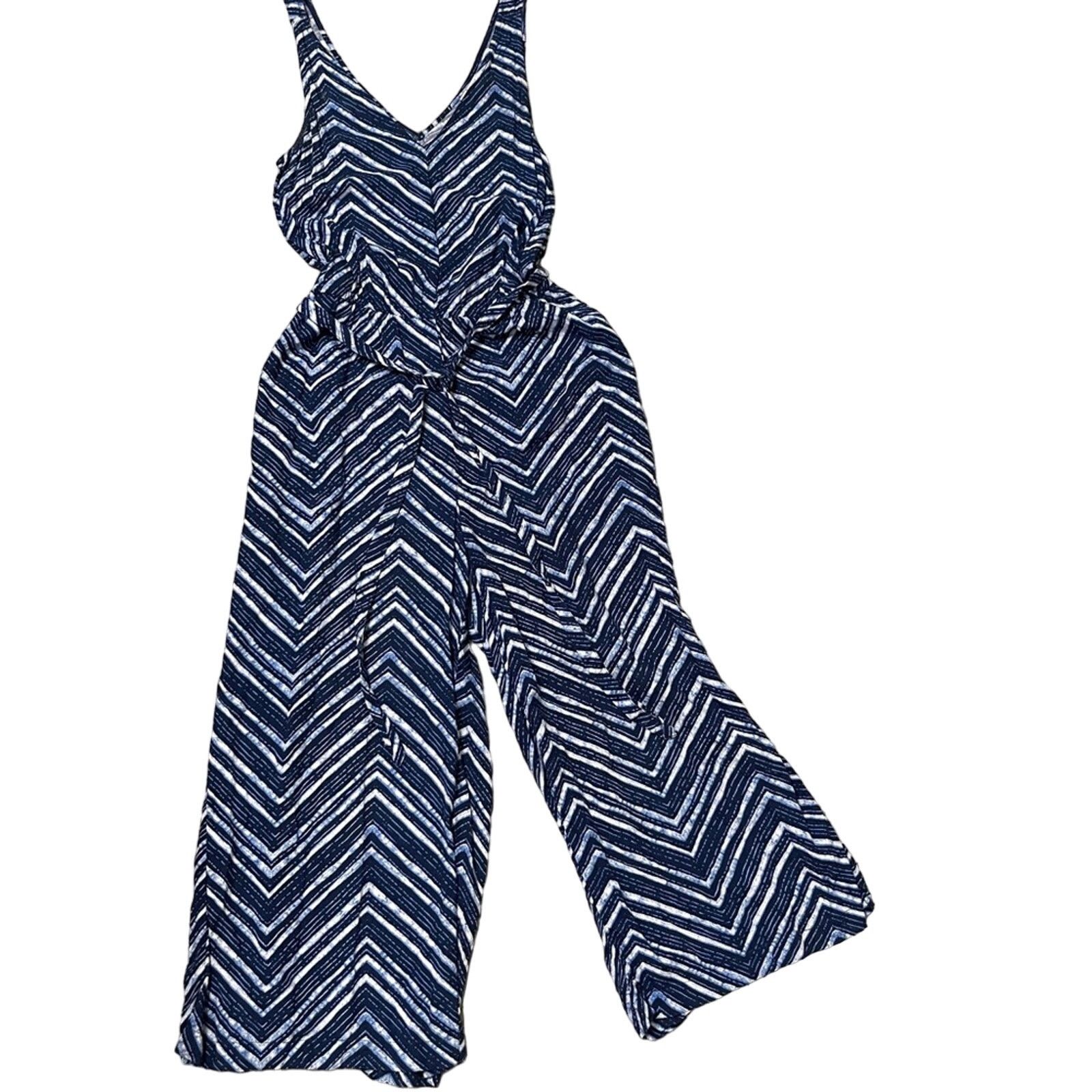 Gap GAP Tie-Waist Culotte Patterned Jumpsuit Blue White Size XS Size 26" / US 2 / IT 38 - 2 Thumbnail