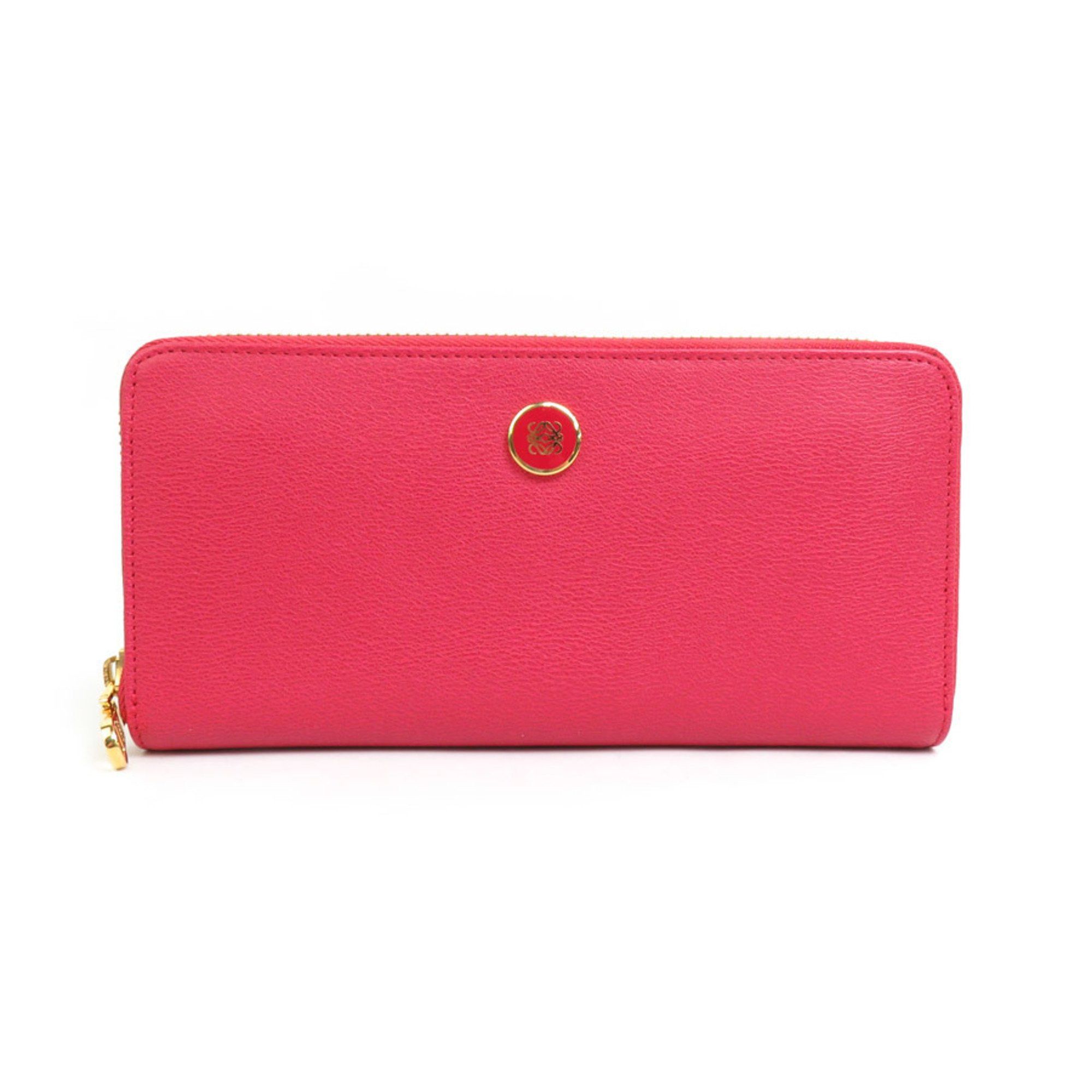 image of Loewe Round Long Wallet Leather Red in Red Color, Women's