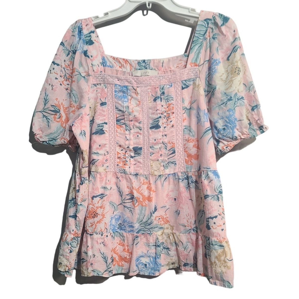 Loft LOFT Garden Lacy Tiered Square Neck Top Size L / US 10 / IT 46 - 3 Thumbnail