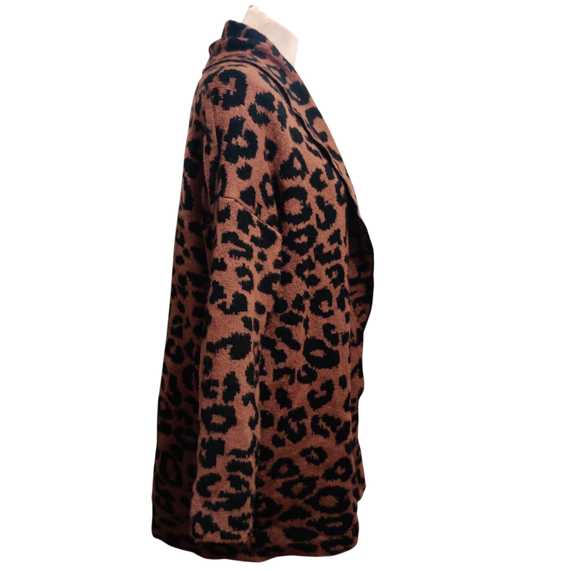 Other Time and Tru M Brown Black Leopard Print Knit Open Front Lon Size M / US 6-8 / IT 42-44 - 5 Thumbnail