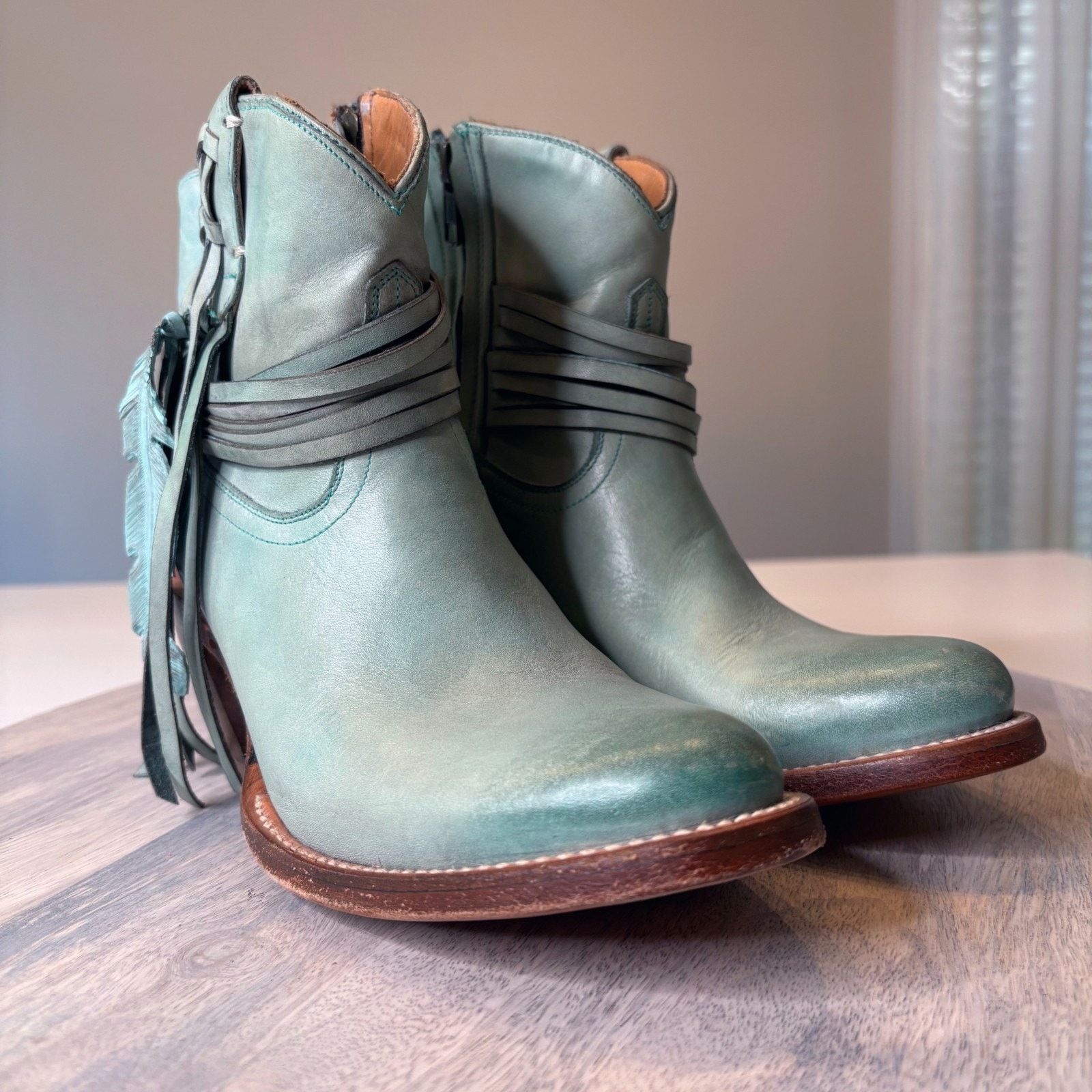 Lucchese Lucchese Green Leather Ankle Boots Feather Tassel Size 6.5 B Size US 6.5 / IT 36.5 - 5 Thumbnail