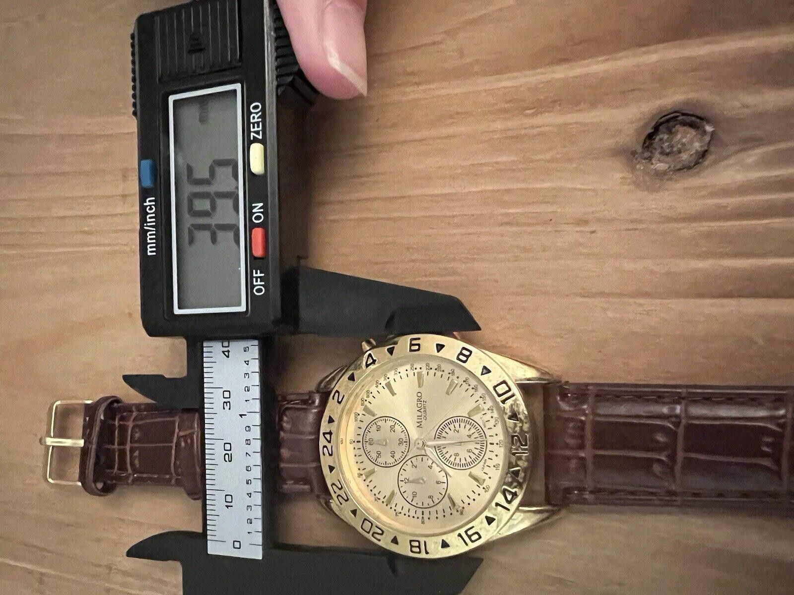Designer Milagro Watch Men Gold Tone Brown Faux Leather New Battery Size ONE SIZE - 6 Thumbnail