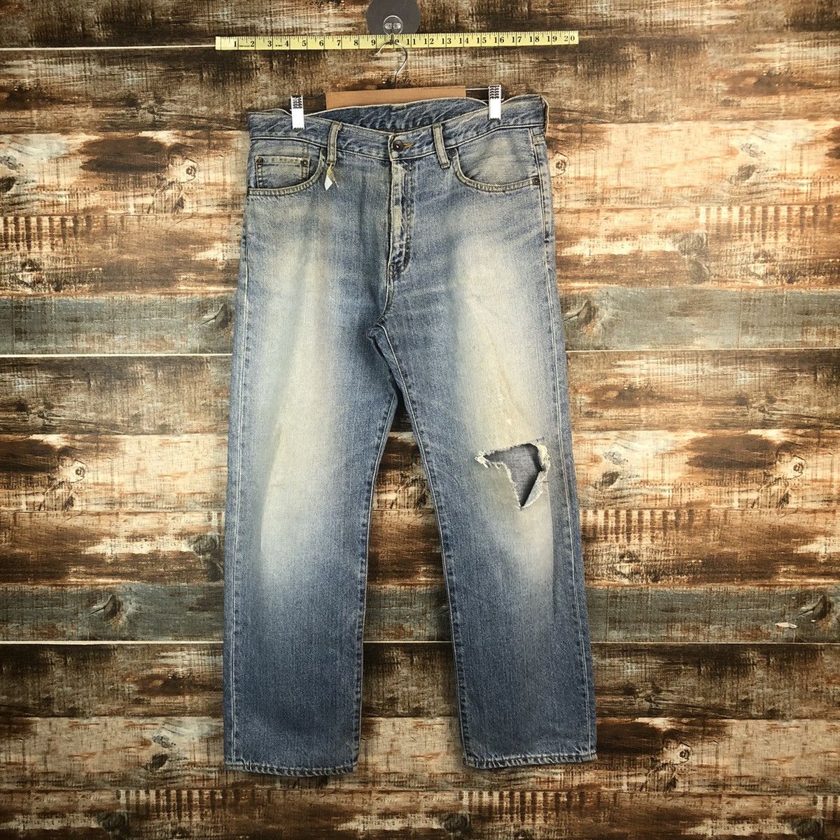 Japanese Brand DL Uniqlo Blue Distressed Denim Pants #C292 Size US 32 / EU 48 - 1 Thumbnail