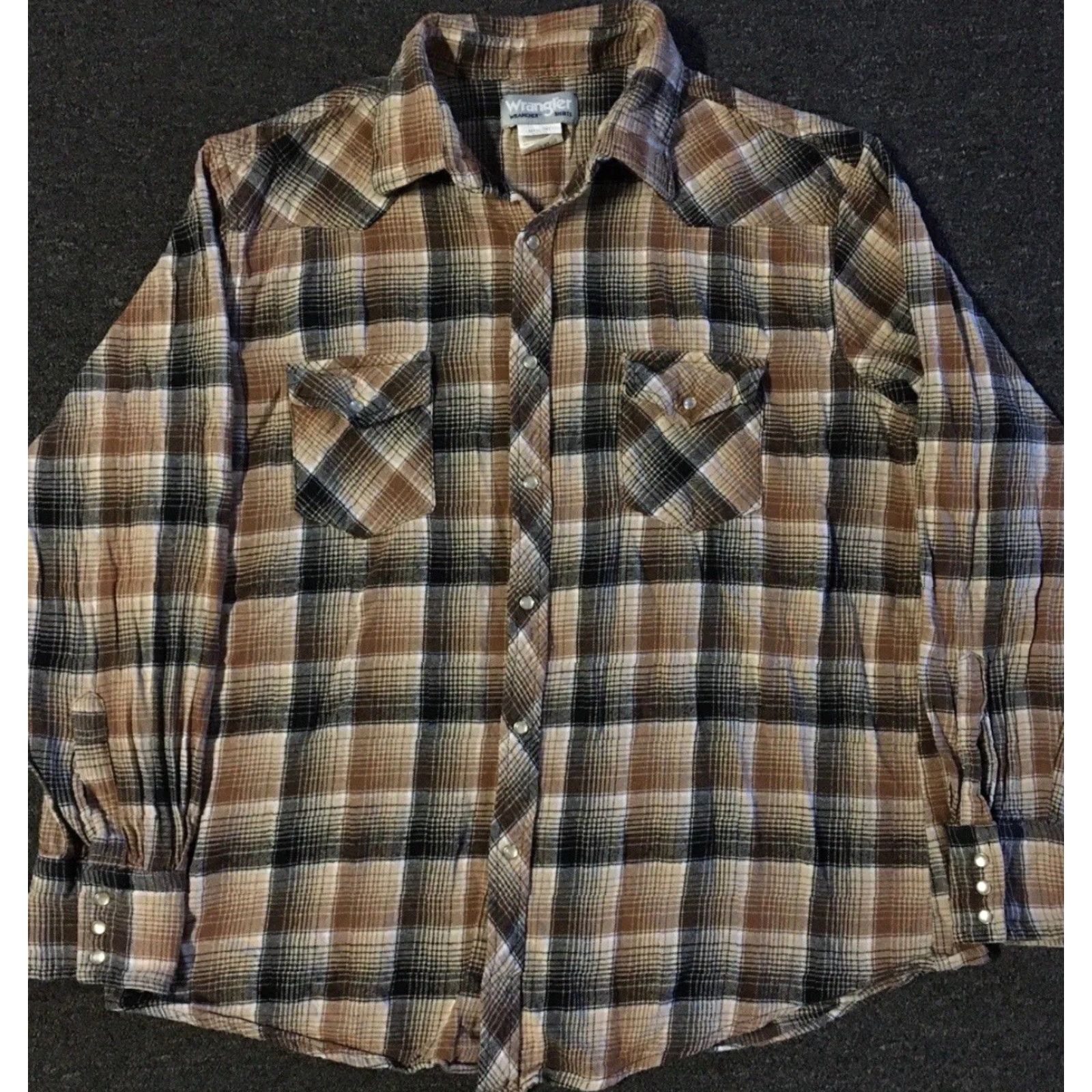 Wrangler VINTAGE Wrangler Pearl Snap Shirt XL Brown Plaid Flannel Women's Button-Up 90s Rodeo Cowboy Biker Grunge Western Size XL / US 12-14 / IT 48-50 - 2 Thumbnail