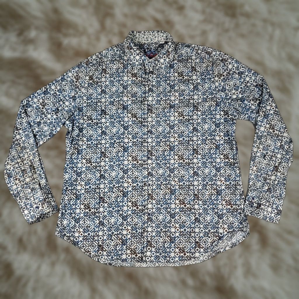Robert Graham Robert Graham Shirt Mens XL Blue Brown Geometric Button Up Long Sleeve Size US XL / EU 56 / 4 - 1 Thumbnail