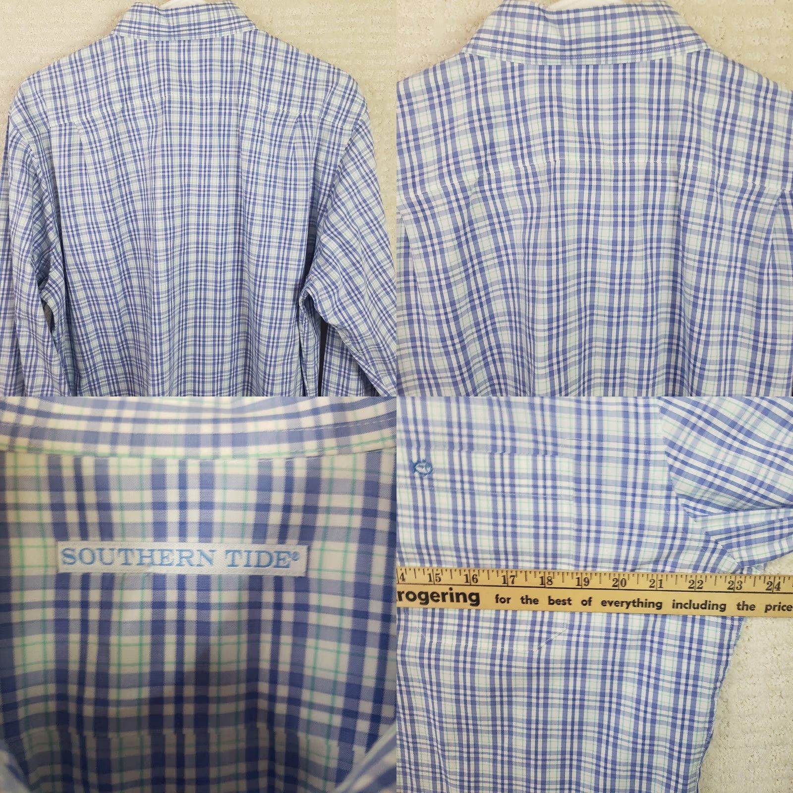 Southern Tide Southern Tide Button-Down Shirt Blue Plaid Long Sleeve Men L Dress Shirt Vintage? No. Size 42R - 8 Thumbnail