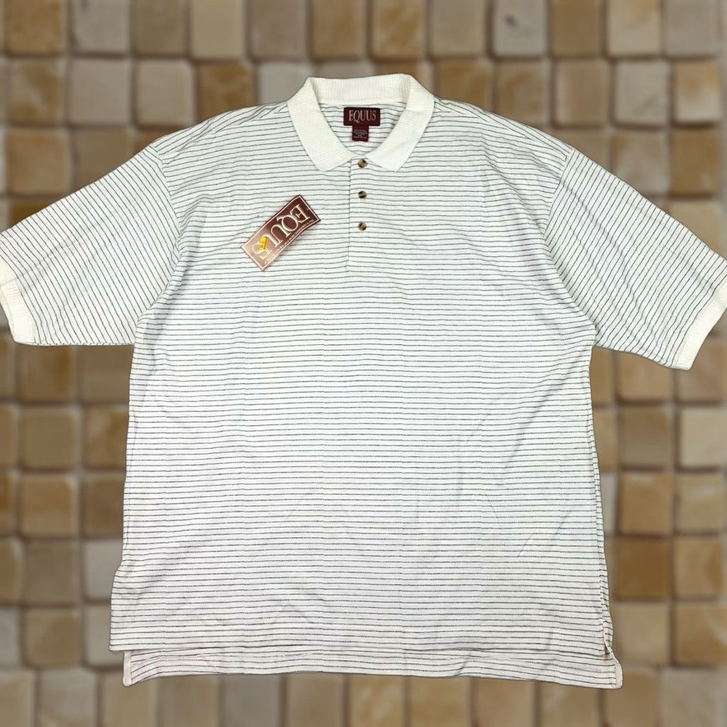 Vintage VINTAGE Equus Polo Shirt Mens 3XL Striped Short Sleeve Golf Tennis 90s White Polo Shirt Size US XXL / EU 58 / 5 - 1 Thumbnail