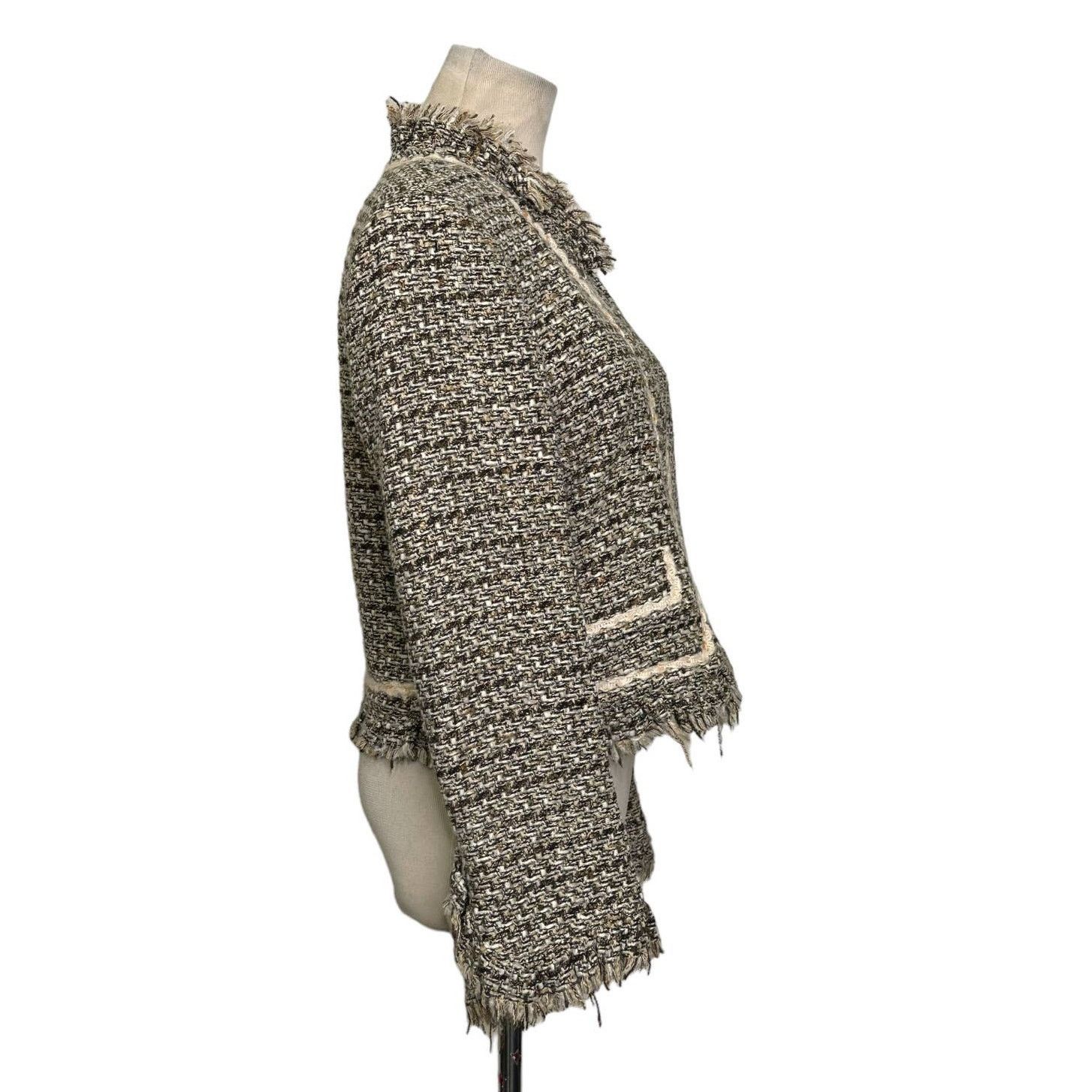 Holt Renfrew Renfrew brown woven fringe zippered jacket blazer size 6 Size M / US 6-8 / IT 42-44 - 4 Thumbnail