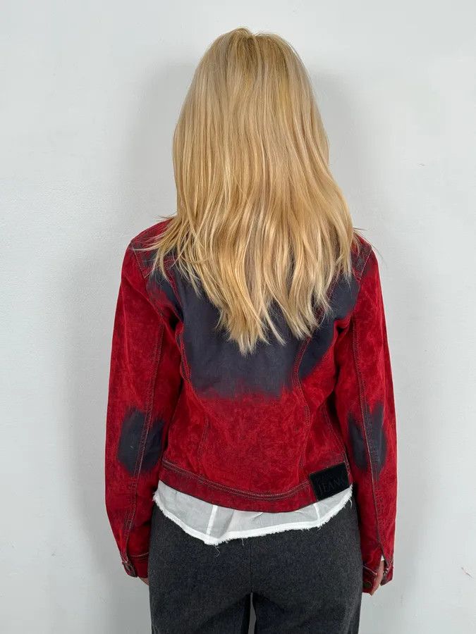 Vintage Plein Sud Red & Blue Gradient Velvet Denim Trucker Jacket Size XS / US 0-2 / IT 36-38 - 3 Thumbnail