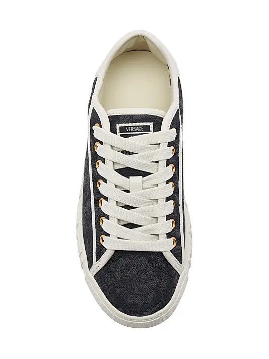 Versace os11x0326 Jacquard Leather-Trimmed Sneakers in Black/White Size US 7 / EU 40 - 5 Thumbnail