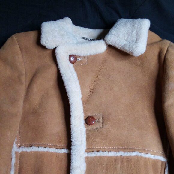 Other Vintage 70s Sheepskin Leather Shearling Pea Coat Jacket Size S / US 4 / IT 40 - 1 Thumbnail