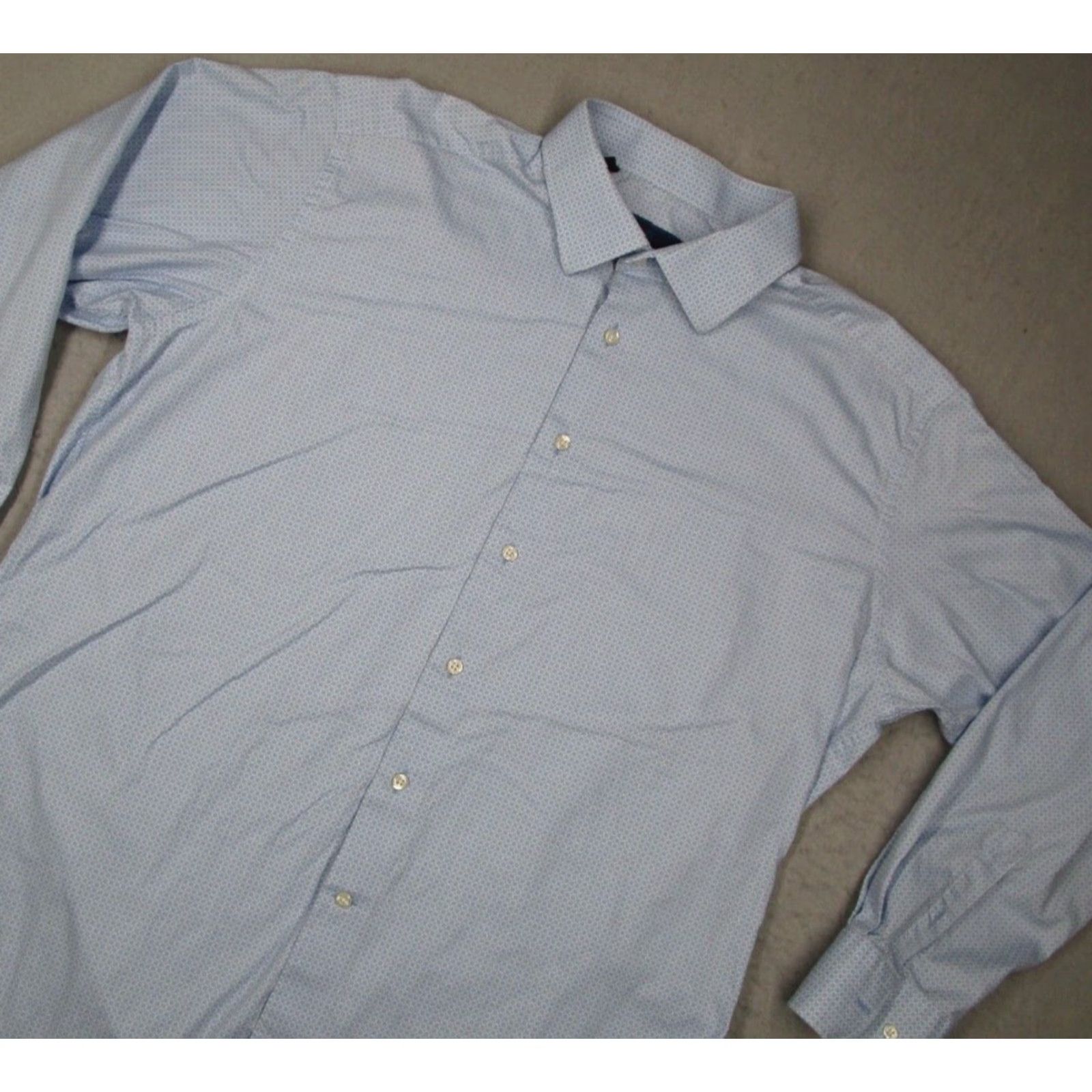 David Donahue VINTAGE David Donahue Dress Shirt Men 18 34 Blue Geometric Twill Long Sleeve Business Casual Size 34R - 2 Thumbnail