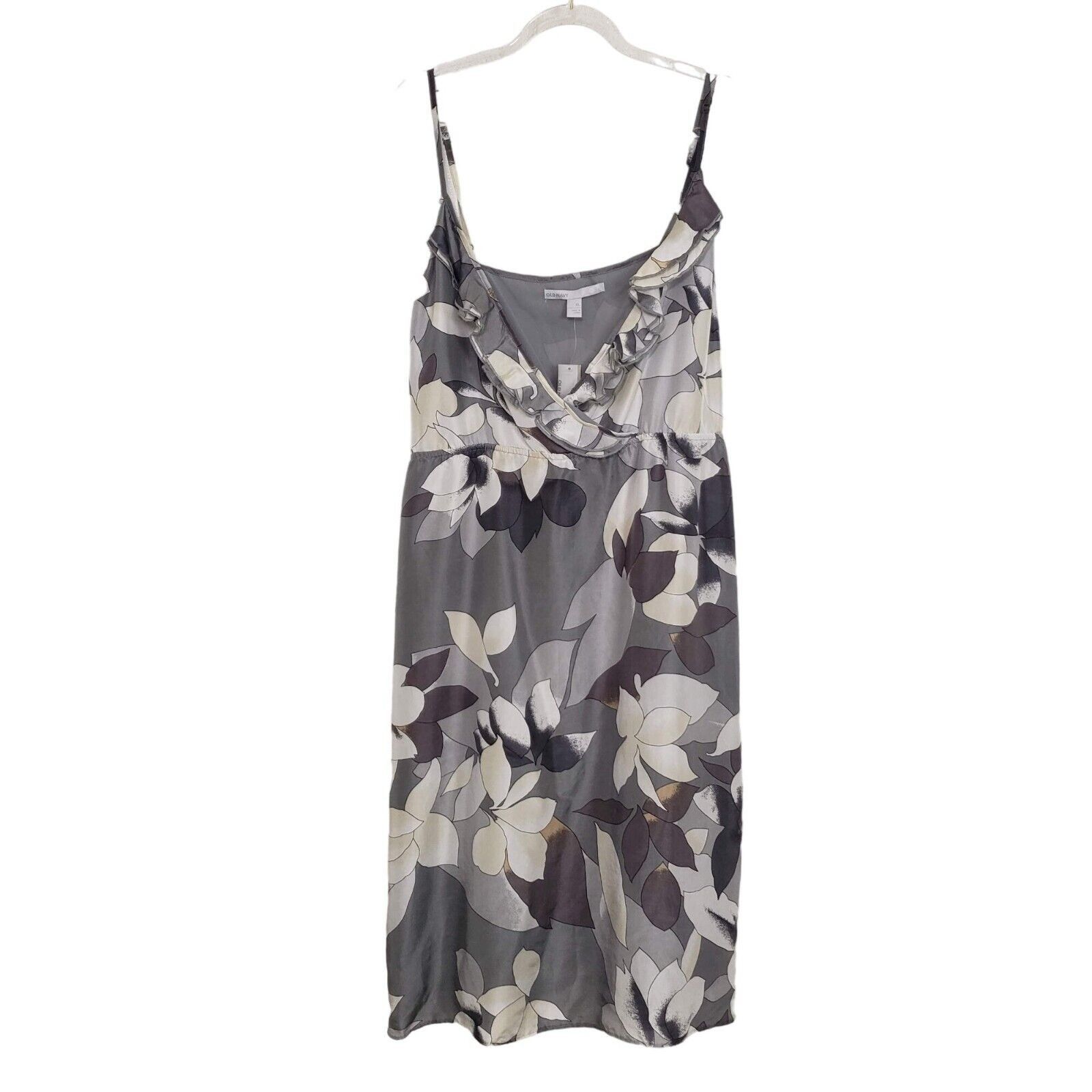 Old Navy NEW Old Navy Floral Silk Dress Womens Size XL Gray Ruffle Size XL / US 12-14 / IT 48-50 - 1 Thumbnail