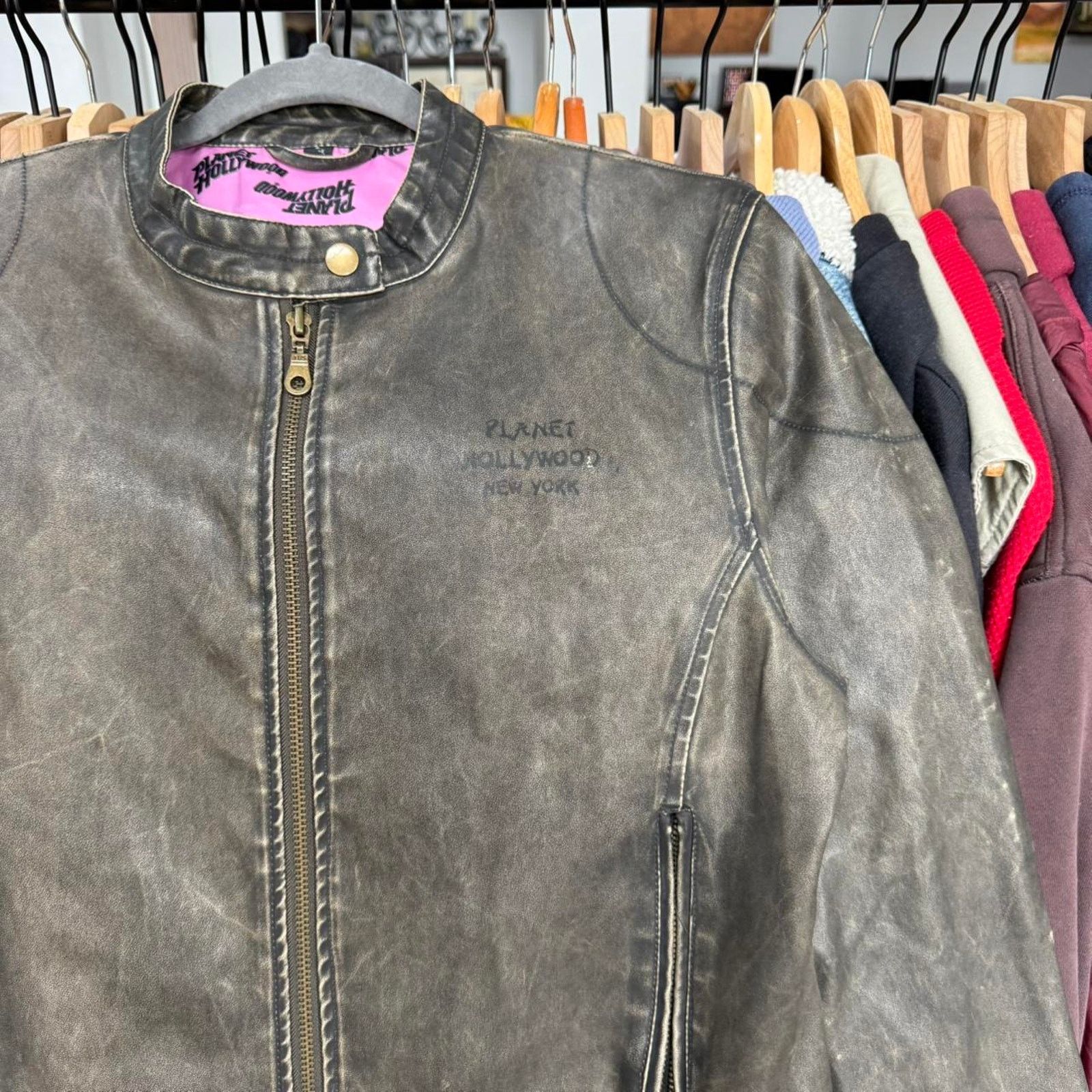 Planet Hollywood Vintage Women's Planet Hollywood New York Leather Jacket Size L / US 10 / IT 46 - 3 Thumbnail