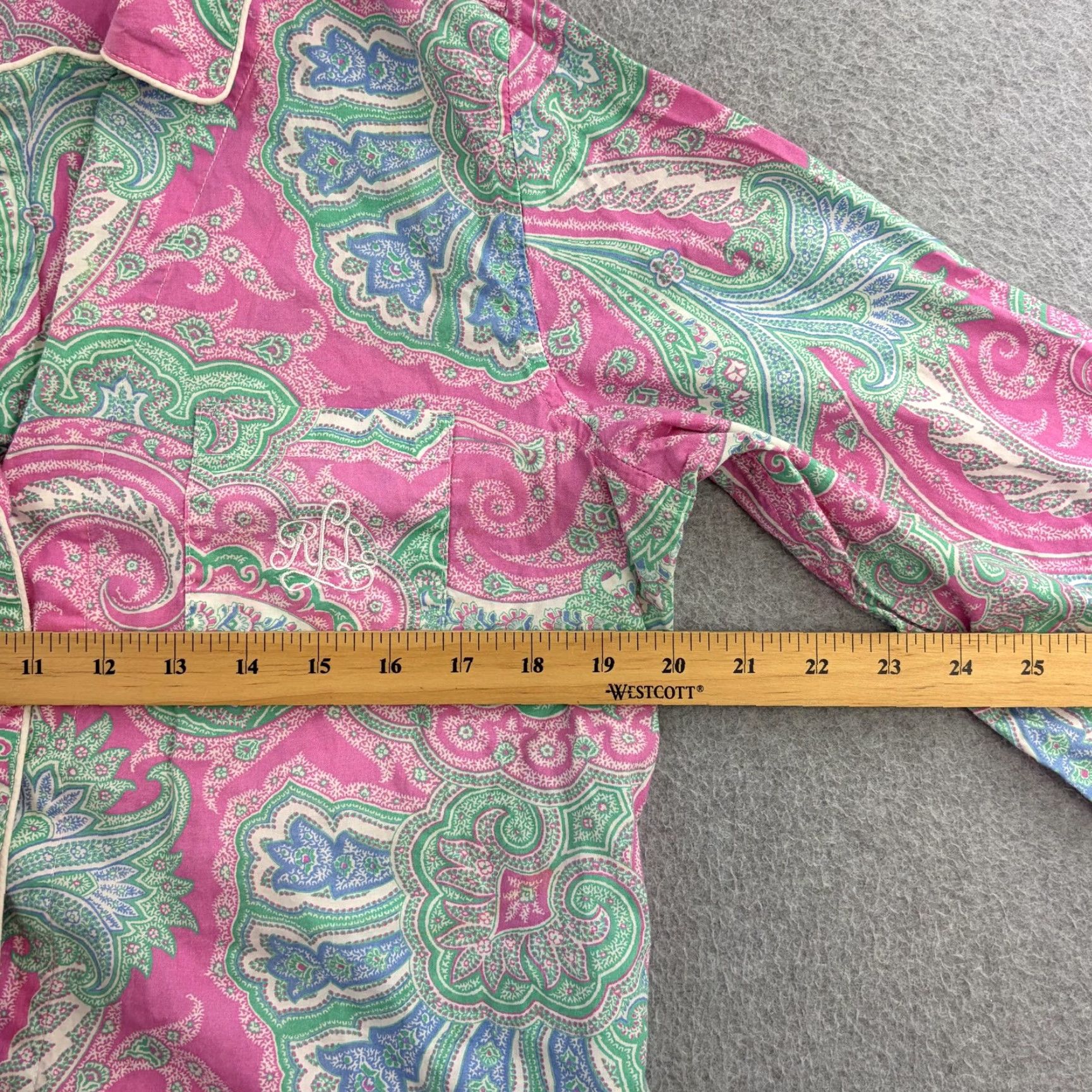 Ralph Lauren Lauren Ralph Lauren Pajama Top Womens Medium Pink Paisley 3/4 Sleeve Button Front Embroidered Monogram Cute Size M / US 6-8 / IT 42-44 - 2 Thumbnail