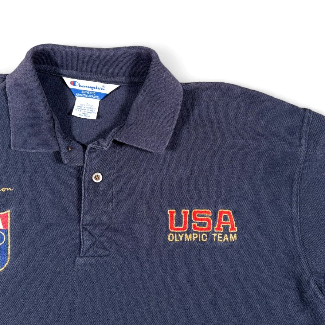 Champion VINTAGE Champion Atlanta USA Olympics Polo Shirt Men Large Blue 90s Embroidered Logo Shirt Mens Size US L / EU 52-54 / 3 - 2 Thumbnail