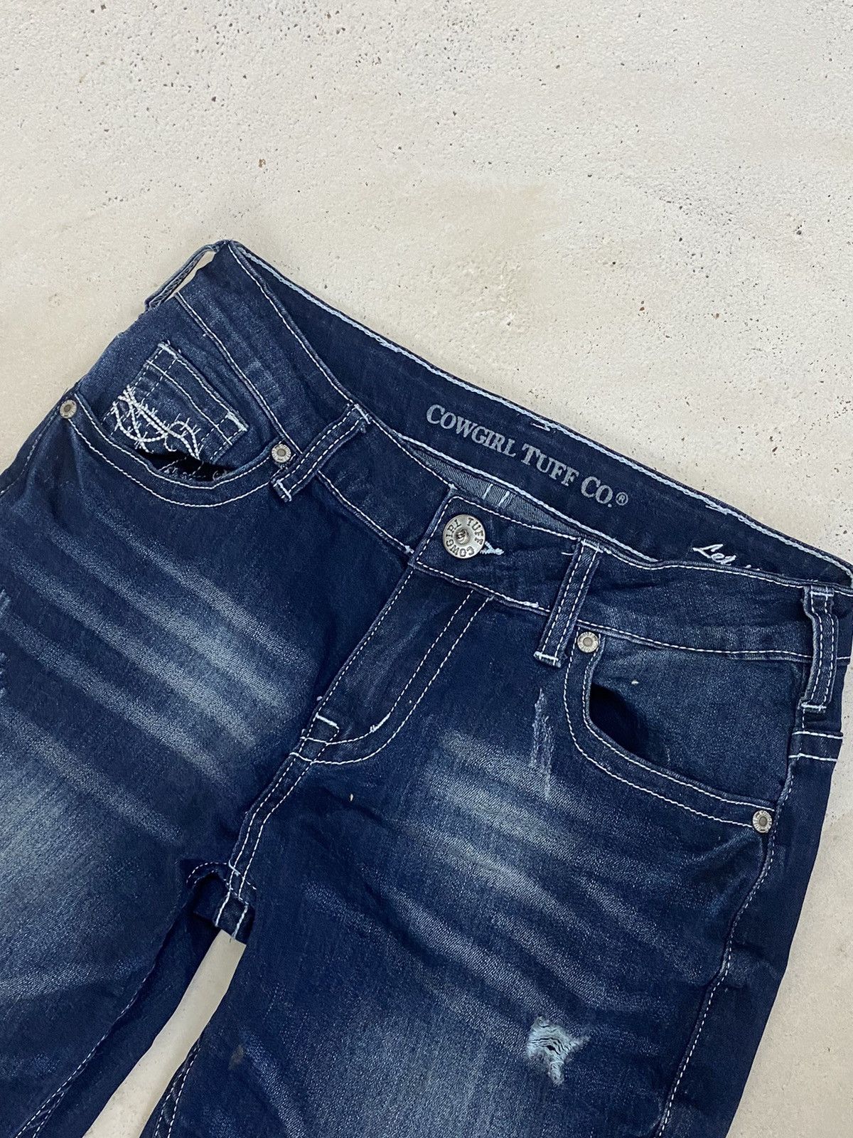 Japanese Brand × Le Grande Bleu (L.G.B.) × Tornado Mart Flare Cowgirl Tuff Jean Blue Washed Whisker Distressed Size US 26 / EU 42 - 7 Thumbnail