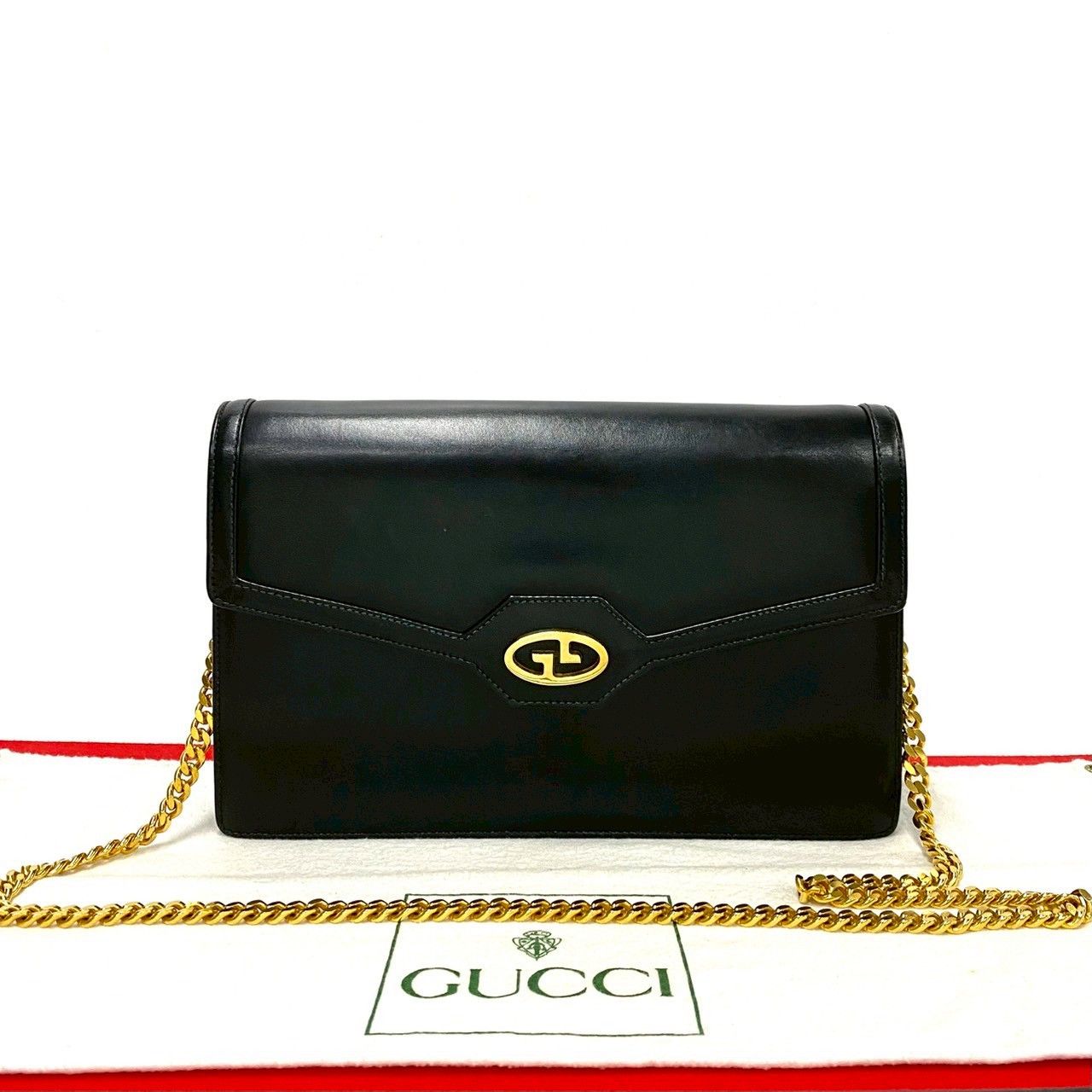 Gucci Gucci Old Gucci GG Logo Calf Leather Shoulder Bag Leather Shoulder Bag in Black, Women's