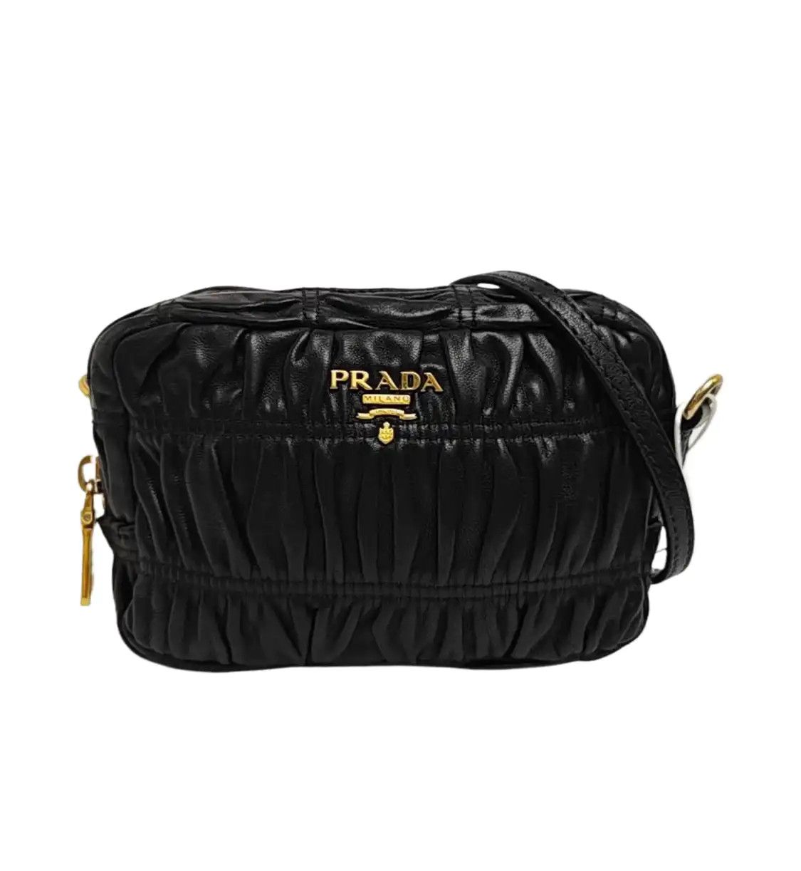 Prada PRADA black sheepskin quilted shoulder bag gold hardware detachable strap Size ONE SIZE - 1 Thumbnail