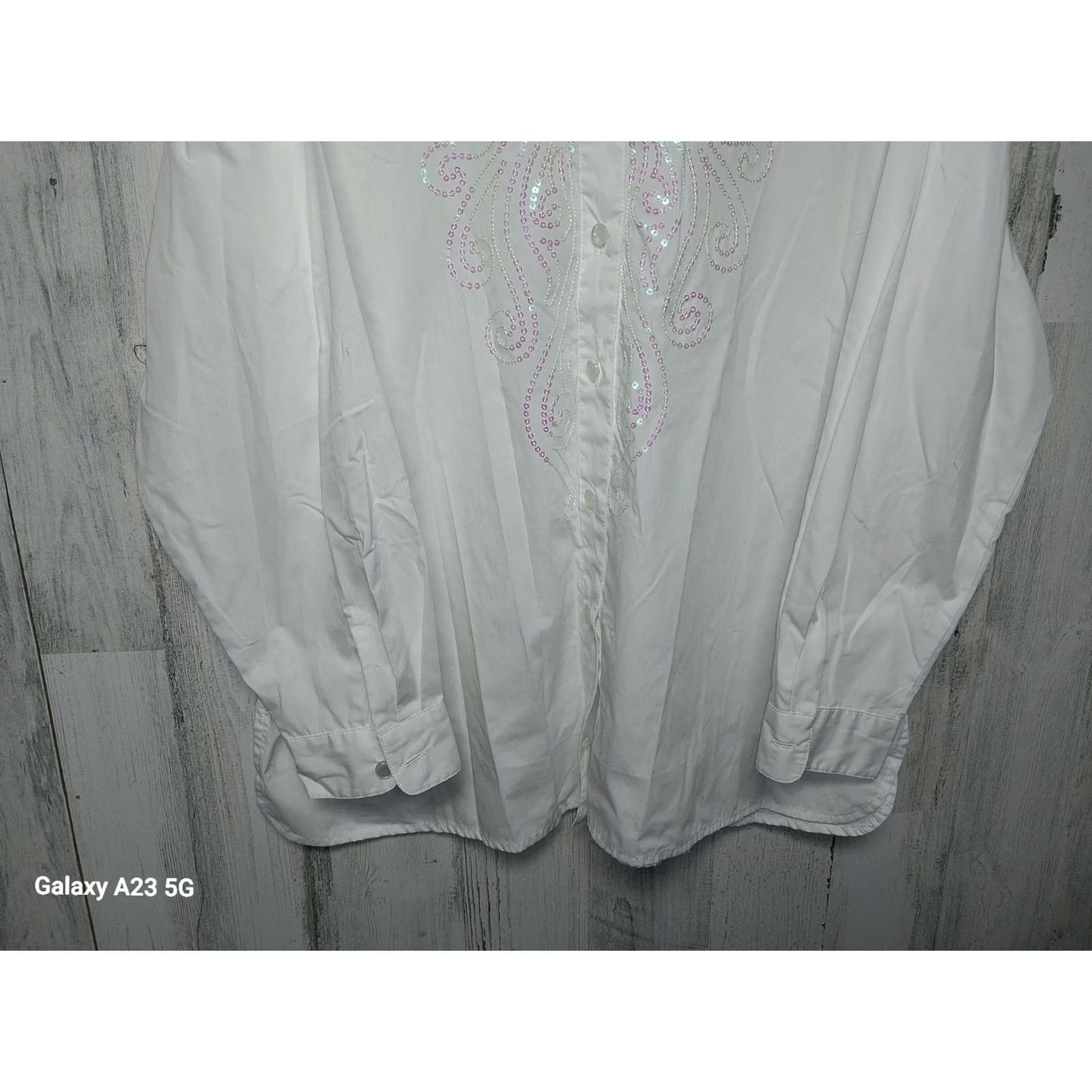 Bob Mackie Bob Mackie Button-Up Top Blouse XL White Sequin Size XL / US 12-14 / IT 48-50 - 2 Thumbnail