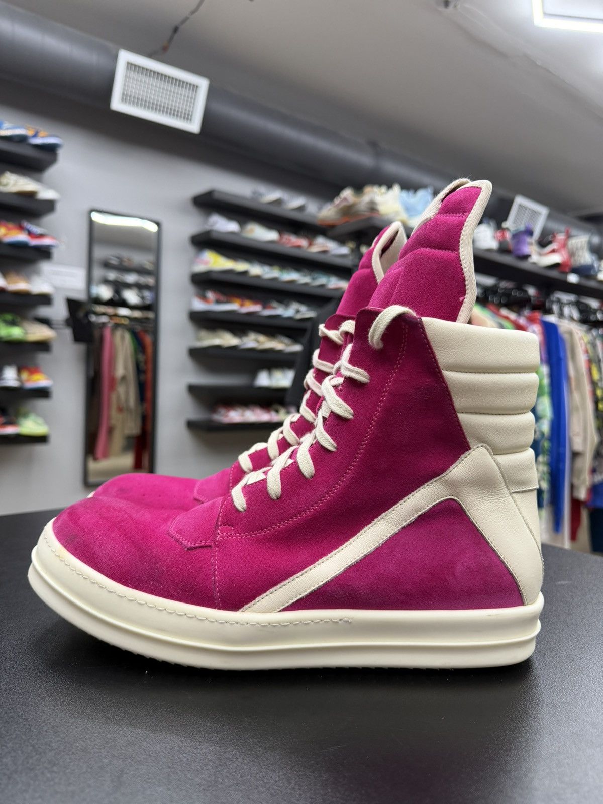 Rick Owens Size 11.5US/44.5EU - Rick Owens Geobasket Hot Pink Suede Size US 11.5 / EU 44-45 - 1 Thumbnail