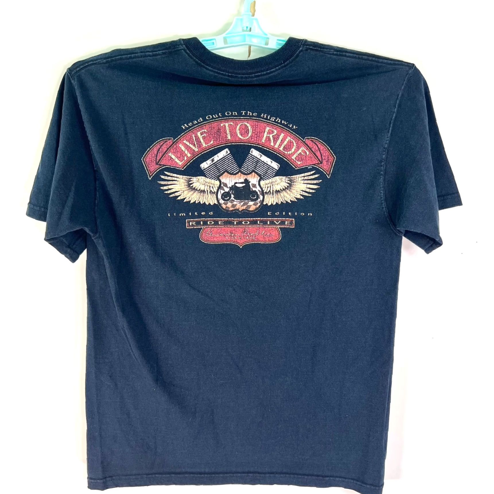 Olive Live To Ride Mendocino T Shirt Mens Size M Blue Motorcycle Graphic Tee Size US M / EU 48-50 / 2 - 6 Thumbnail