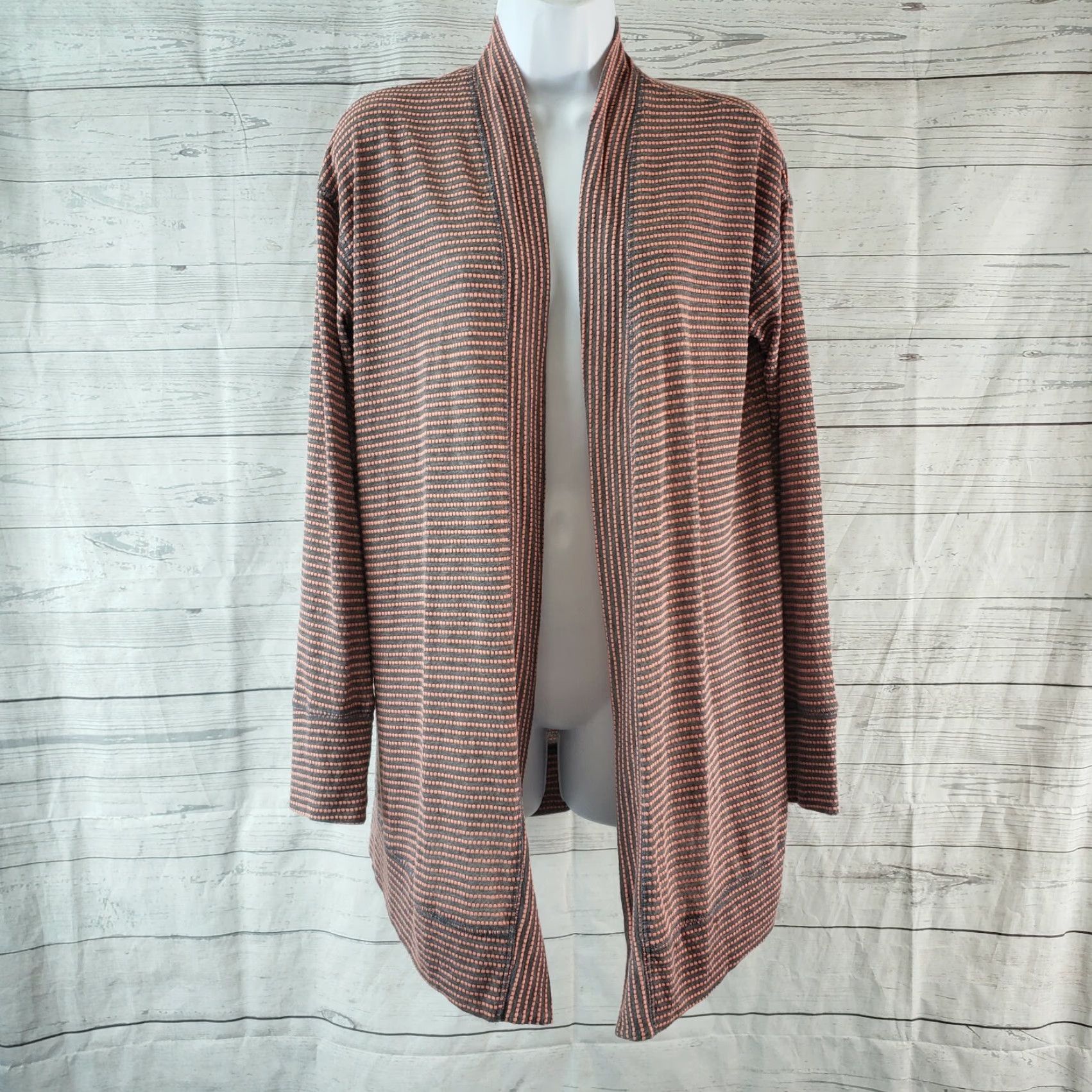 Vintage VINTAGE Caslon Women's Cardigan Shirt Open Front Striped Grey Pink Long Sleeve M Webs? Size M / US 6-8 / IT 42-44 - 2 Thumbnail
