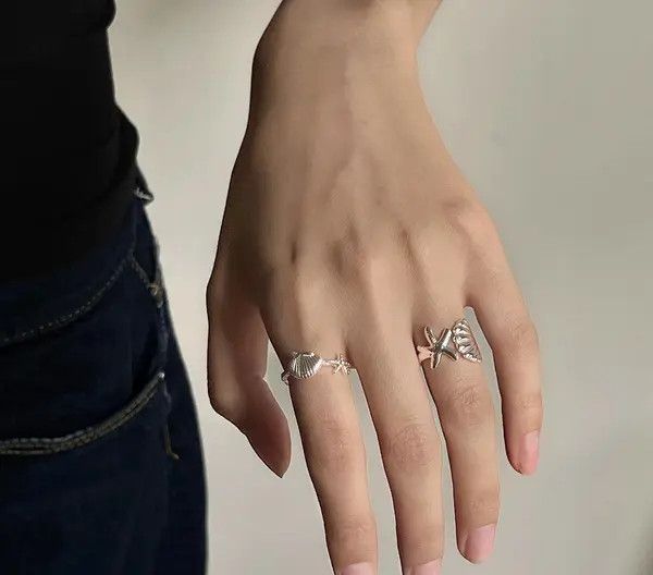 Jewelry Silver Shell and Starfish Open Band Rings, Adjustable Size ONE SIZE - 2 Thumbnail