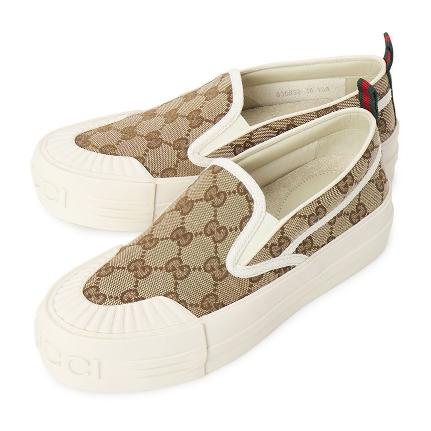 Gucci oc11z0126 Women's Slip-On Sneakers in Beige Size US 9 / IT 39 - 5 Thumbnail