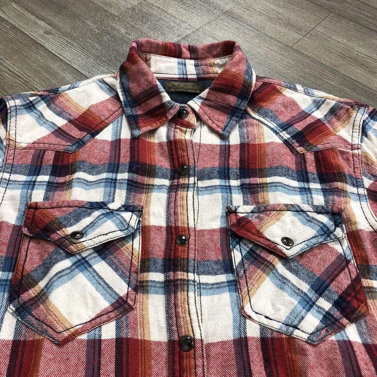 If Six Was Nine × Japanese Brand × Le Grande Bleu (L.G.B.) 2000's GOA Unfinished Plaid Punk Style Western Shirt Flannel Size US M / EU 48-50 / 2 - 3 Thumbnail