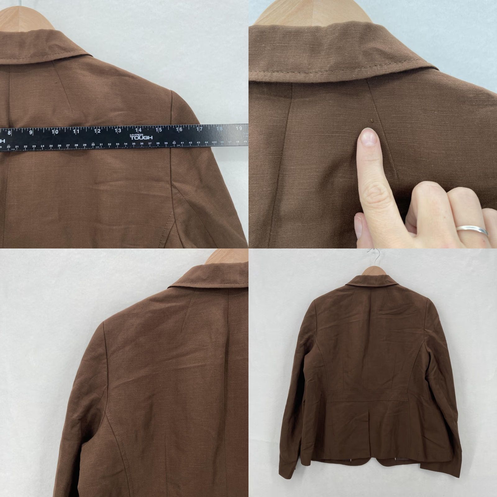 Talbots VINTAGE Talbots Blazer Womens 14P Petite Brown Linen Blend Button Front Tailored Jacket Size XL / US 12-14 / IT 48-50 - 9 Thumbnail