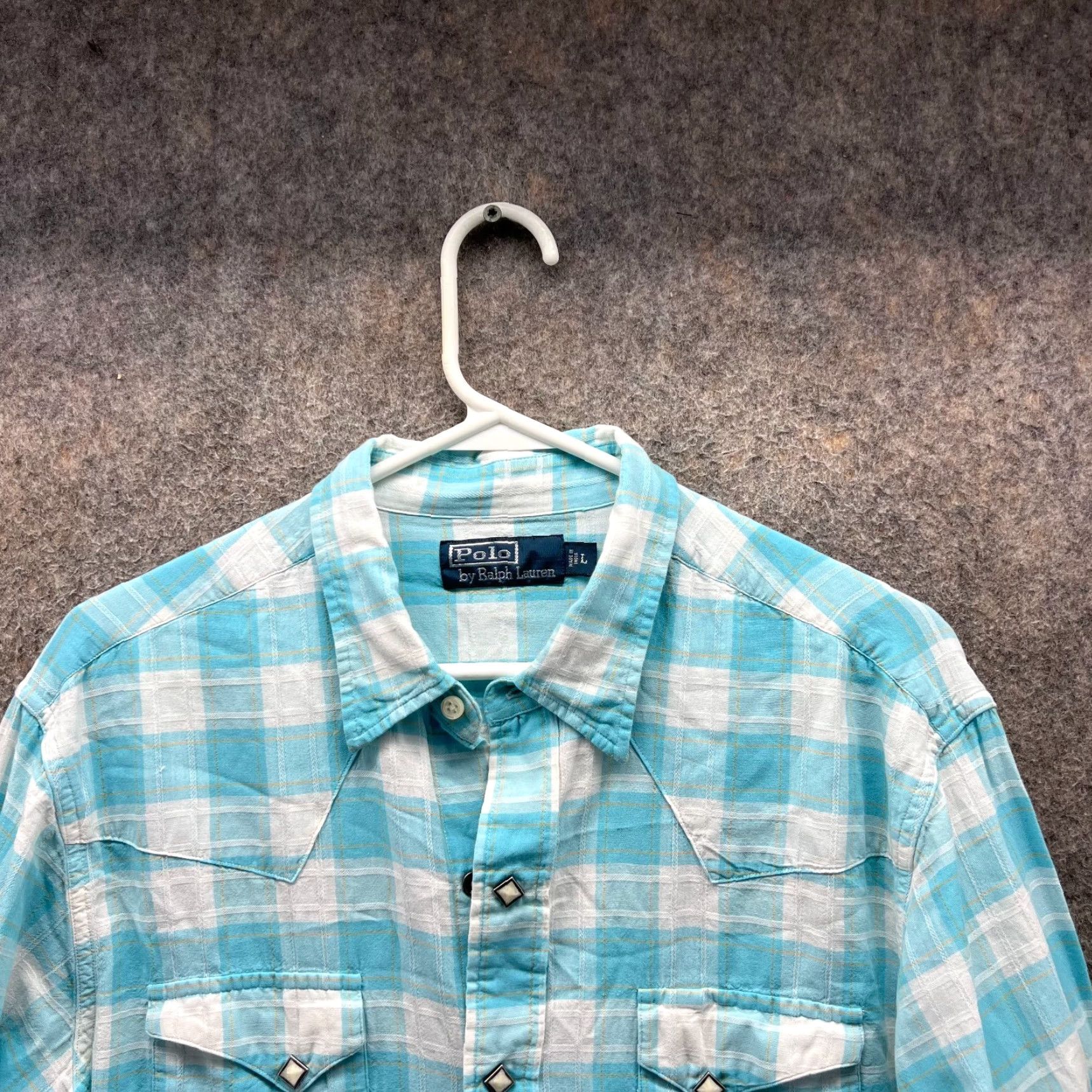 Polo Ralph Lauren VINTAGE Polo Ralph Lauren Shirt Mens Large Blue Pearl Snap Check Western Cowboy Linen Size US L / EU 52-54 / 3 - 2 Thumbnail