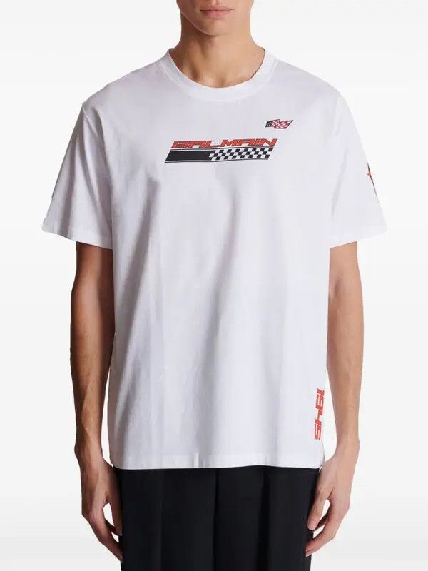 Balmain o1s1wg110925 Racing Cotton T-Shirt in White Size US M / EU 48-50 / 2 - 5 Thumbnail