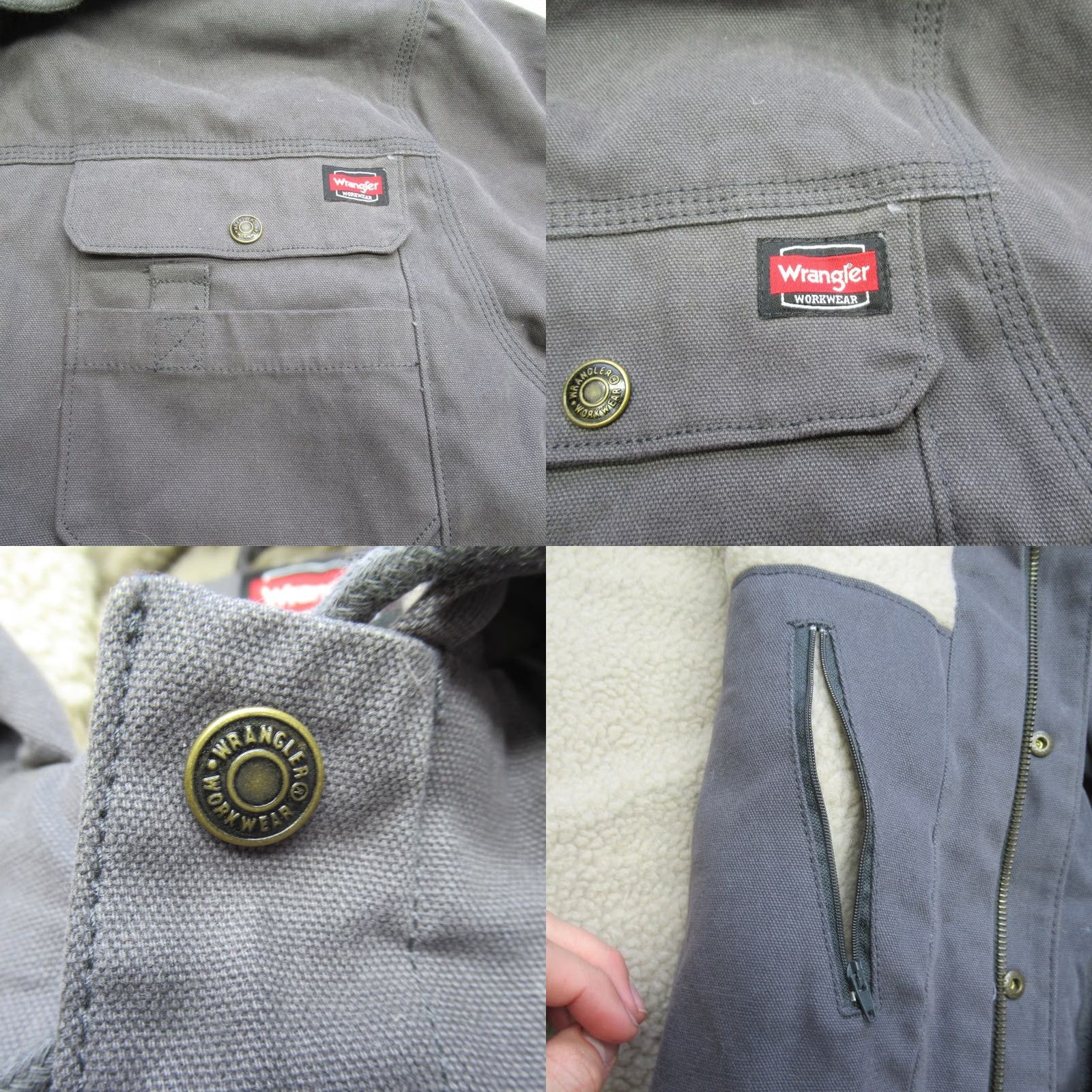 Wrangler Wrangler Jacket Mens 2XL Gray Canvas Sherpa Hooded Pockets Button Work Coat Size US XXL / EU 58 / 5 - 8 Thumbnail