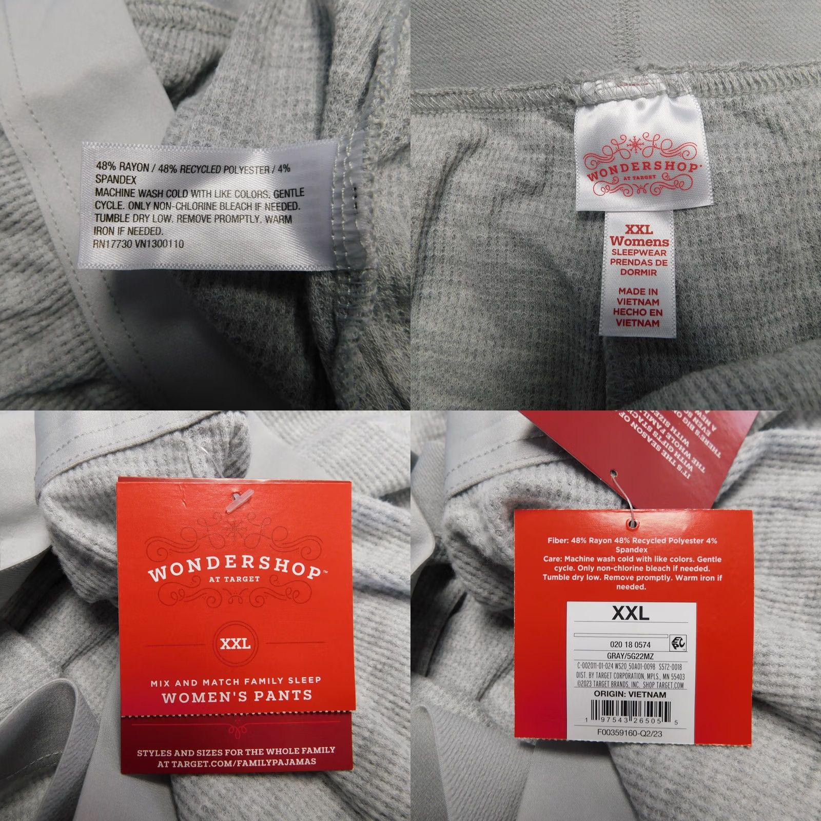 Vintage Wondershop Women's Pajama Pants - Gray 2XL Pull On Knit Pajama Bottoms Christmas Holiday, 2XL, Girls, Women Size 40" / US 18 - 8 Thumbnail