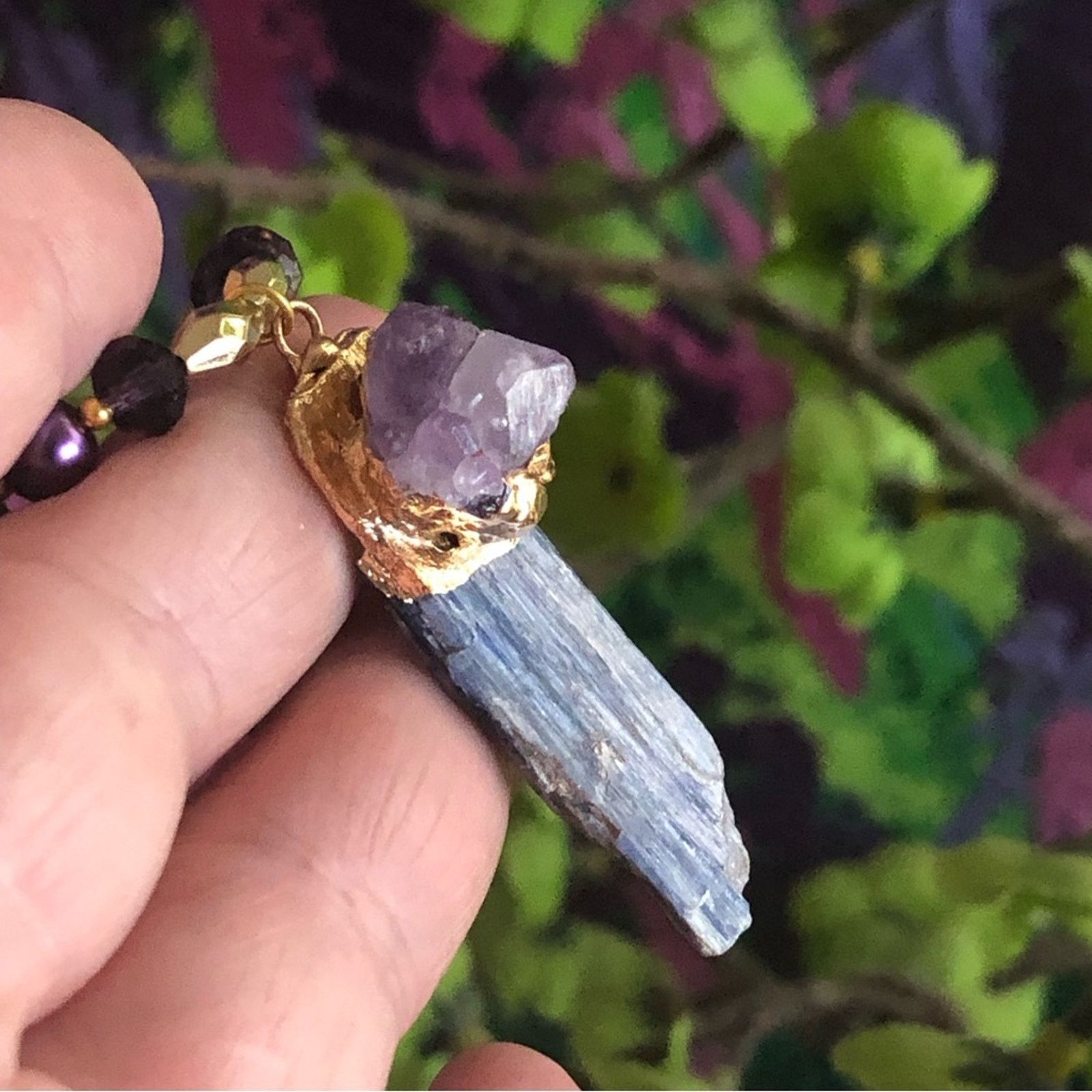 Handmade Handcrafted repurpose kyanite and amethyst Pearl necklace Size ONE SIZE - 11 Thumbnail