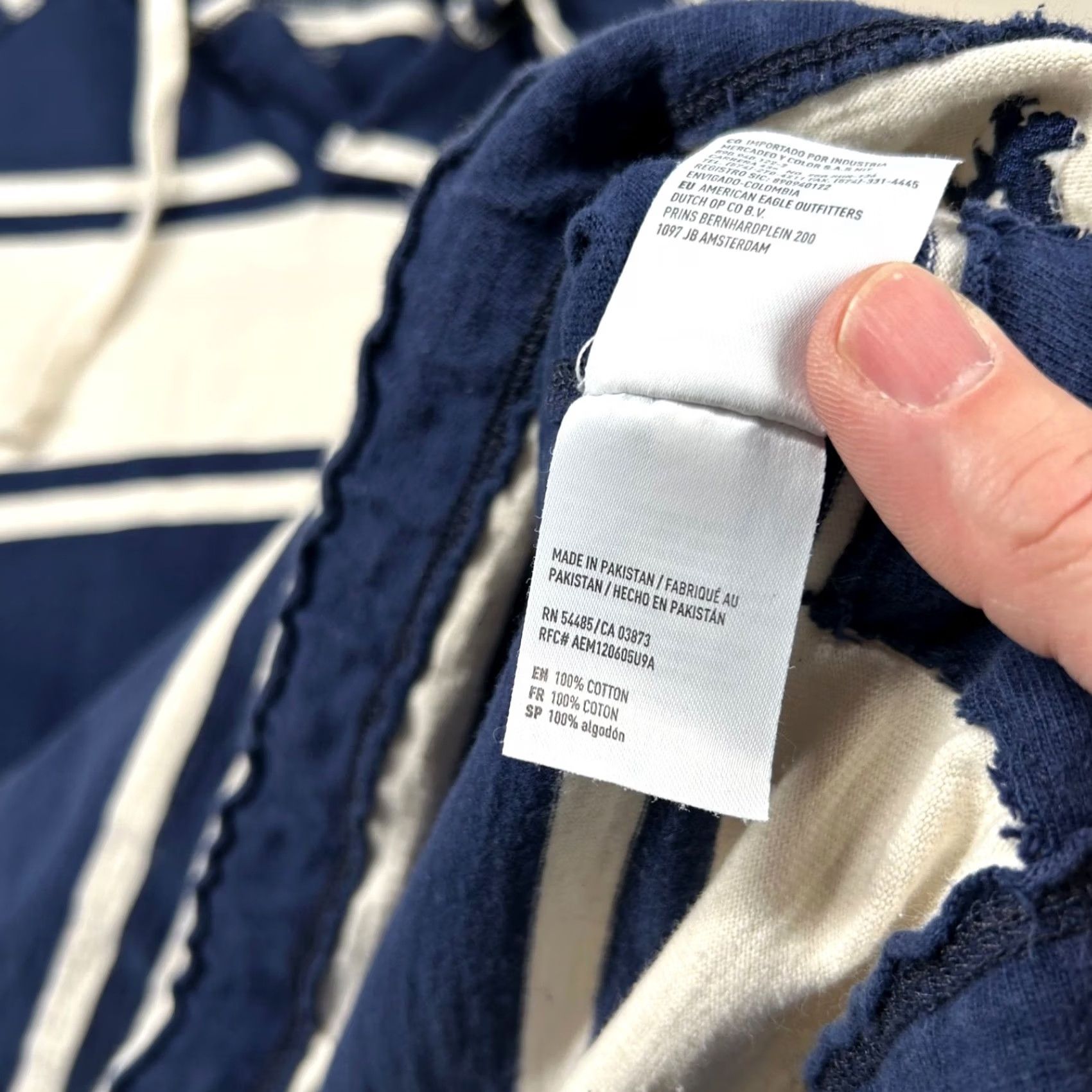 American Eagle Outfitters American Eagle Outfitters Hoodie Mens L Striped Navy Blue Pockets Pullover Drawstring Clothing Size US L / EU 52-54 / 3 - 4 Thumbnail