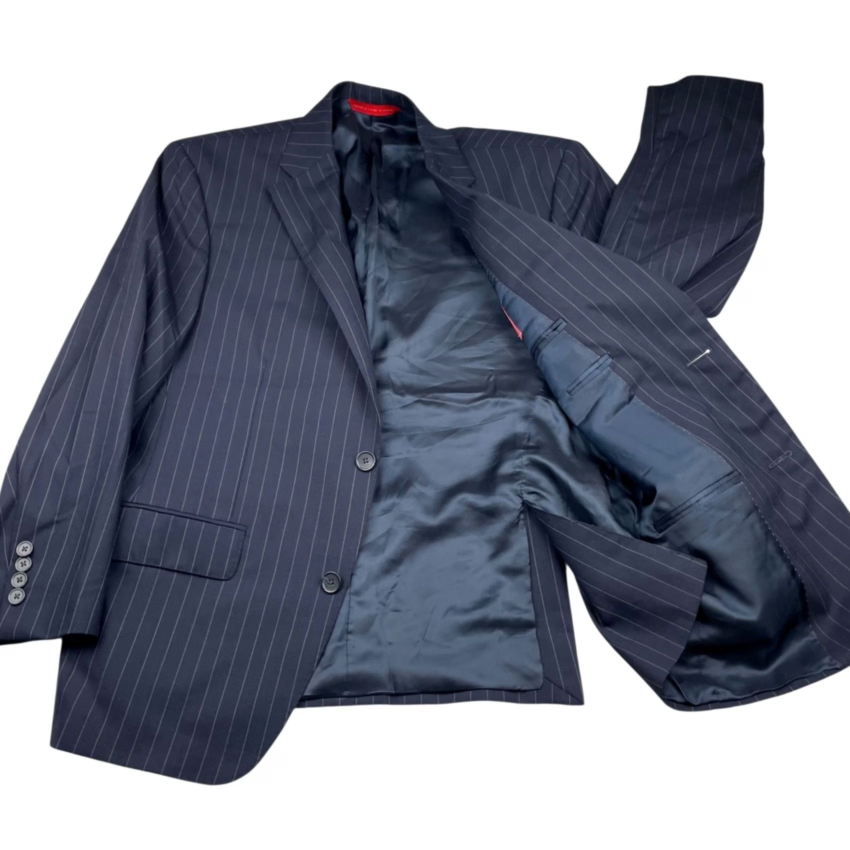 Vintage Samuelsohn Blazer Jacket Navy Blue Stripe 2-Button 42XS Wool Single-Breasted Notch Lapel Mens Regular Short Vintage: No Size 42R - 3 Thumbnail