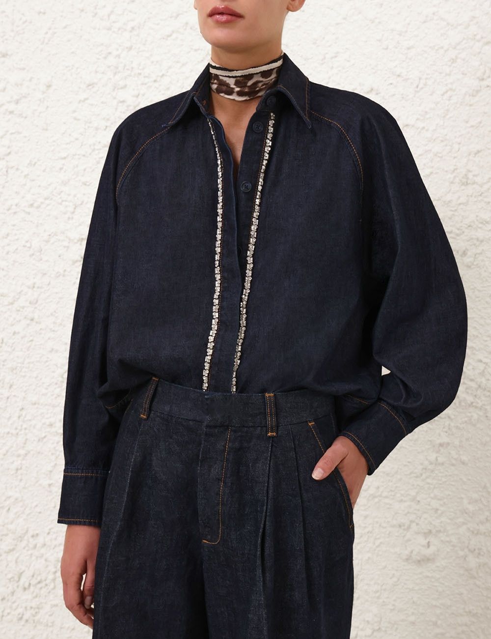 Zimmermann oc11z0925 Illustration Denim Shirt in Blue Size S / US 4 / IT 40 - 2 Thumbnail