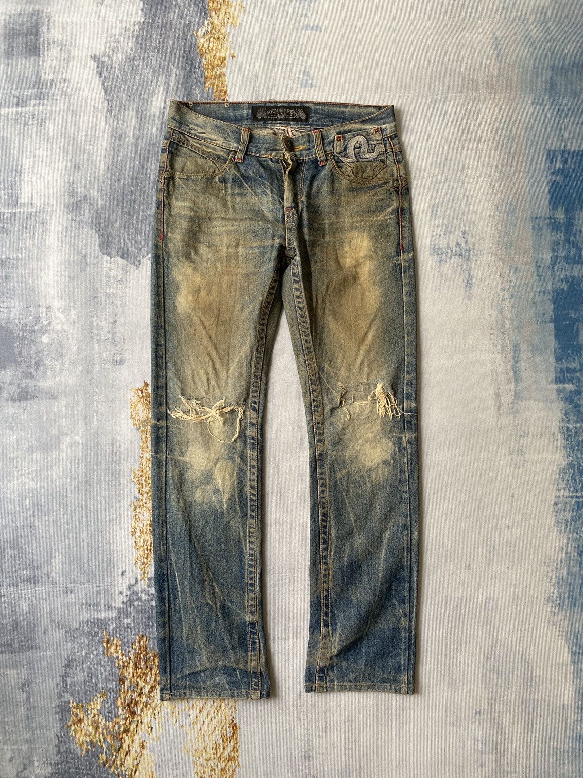 If Six Was Nine Red Pepper Japan Mud Wash Rusty Ed Hardy Design Jeans Size US 33 - 2 Thumbnail