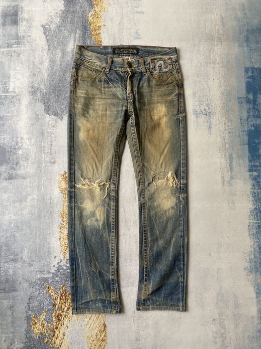 Distressed Denim Red Pepper Japan Mud Wash Rusty Ed Hardy