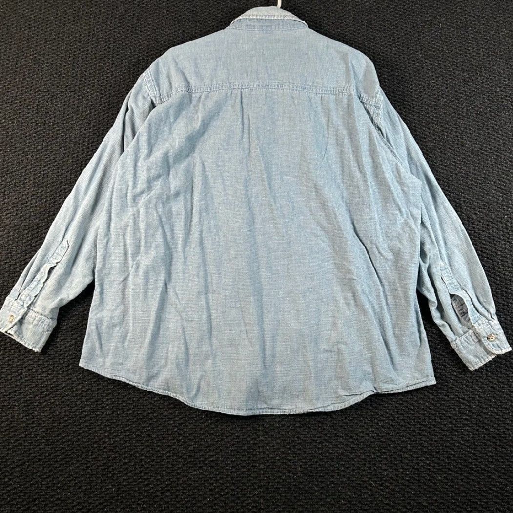 BMW VINTAGE BMW Shirt Button-Up Long Sleeve Chambray Blue Mens XL Size 46R - 3 Thumbnail