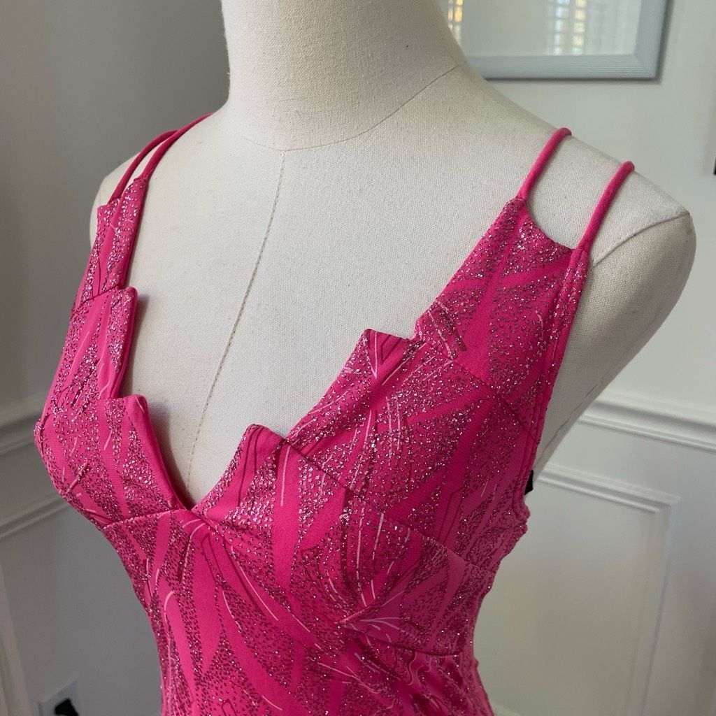 Vintage Vintage Y2K Ynes Stretchy BodyCon Mini Dress Bold Pink Glitt Size S / US 4 / IT 40 - 8 Thumbnail