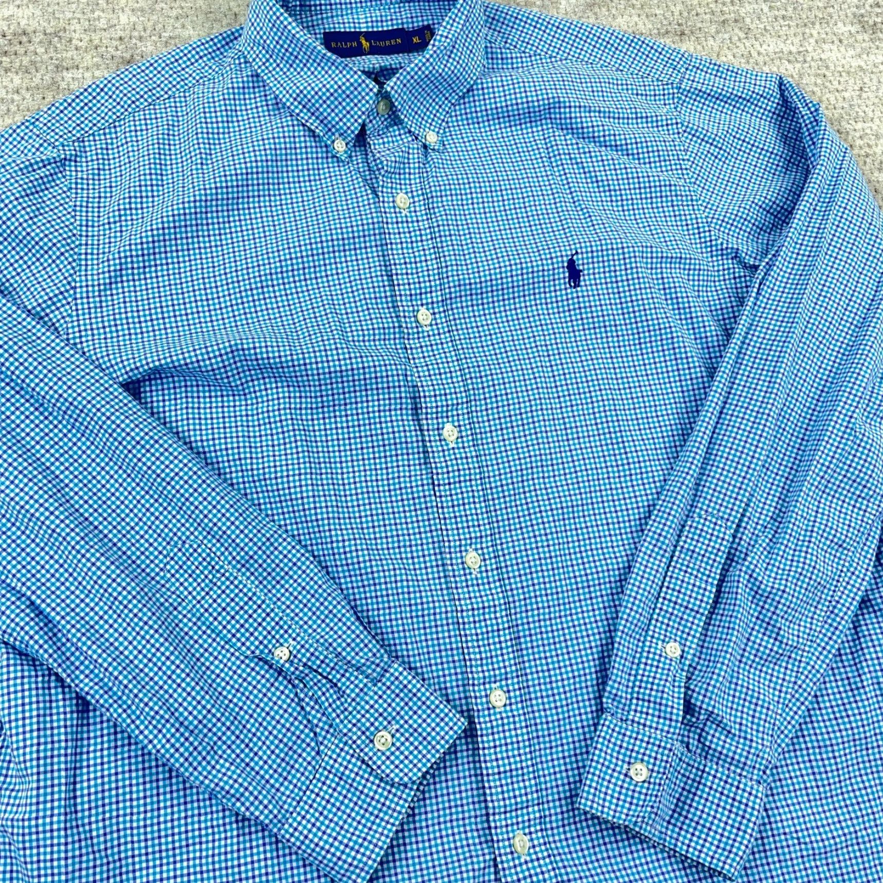 Ralph Lauren Ralph Lauren Shirt Men XL Blue Purple Button Up Tattersall Plaid Poplin Dress LS Size 46R - 3 Thumbnail