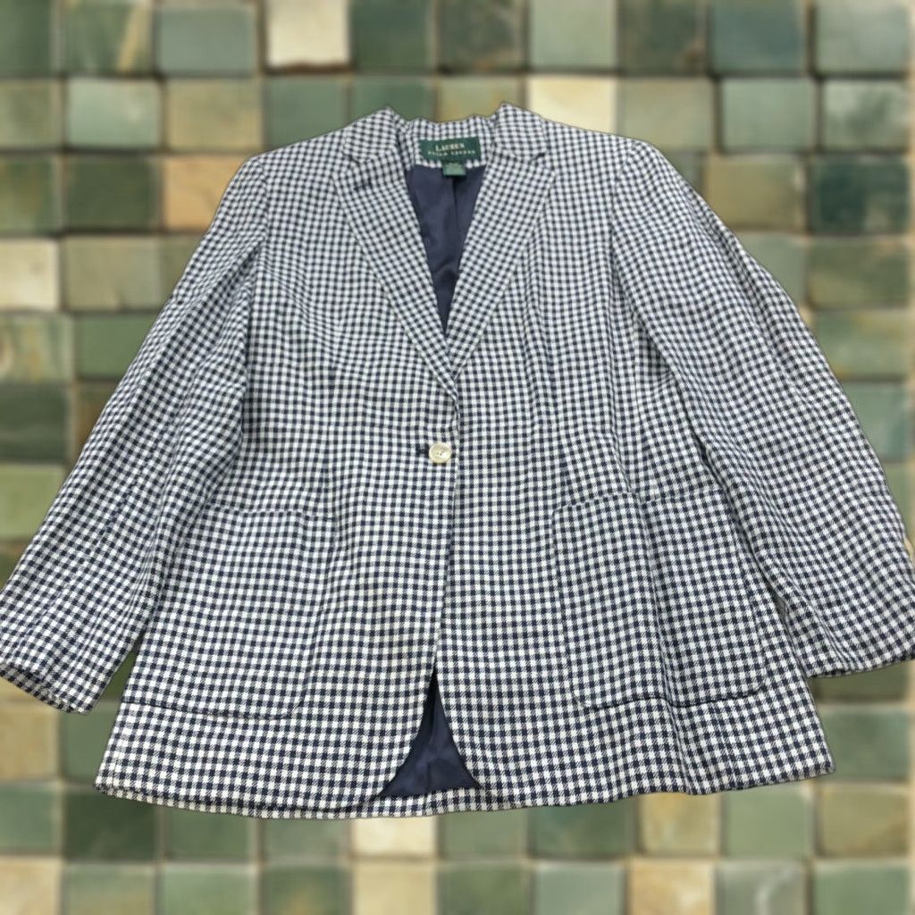 Ralph Lauren Lauren Ralph Lauren LRL 8 100% Linen One Button Blazer Jacket Blue Blazer Women Size 8 Regular Wool Lining Check Vintage? No Closet Cleanout Size M / US 6-8 / IT 42-44 - 1 Thumbnail