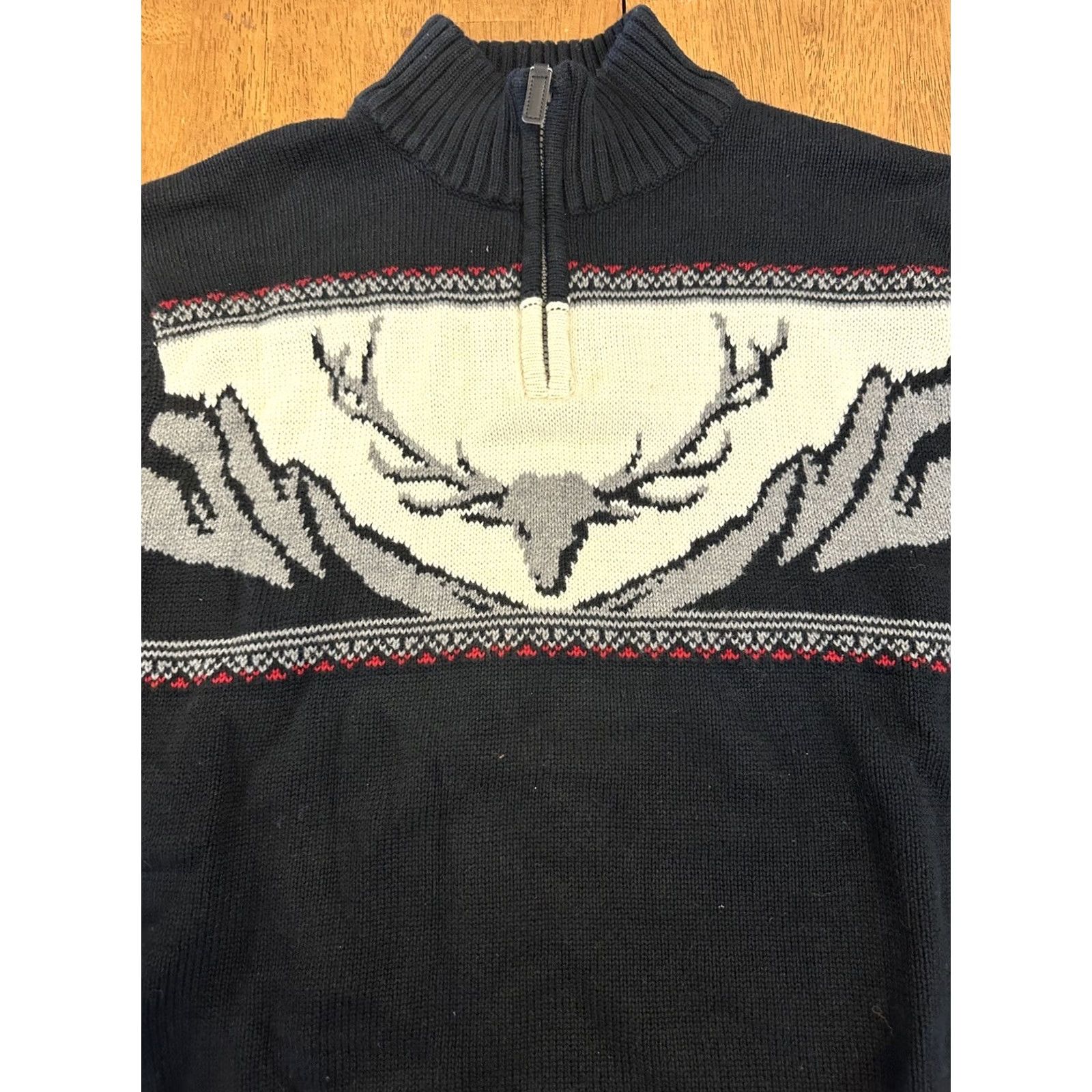 Chaps VINTAGE Chaps Ralph Lauren Deer Skull 1/4 Zip Knit Sweater XL Mens Black Cotton Pullover Size US XL / EU 56 / 4 - 5 Thumbnail