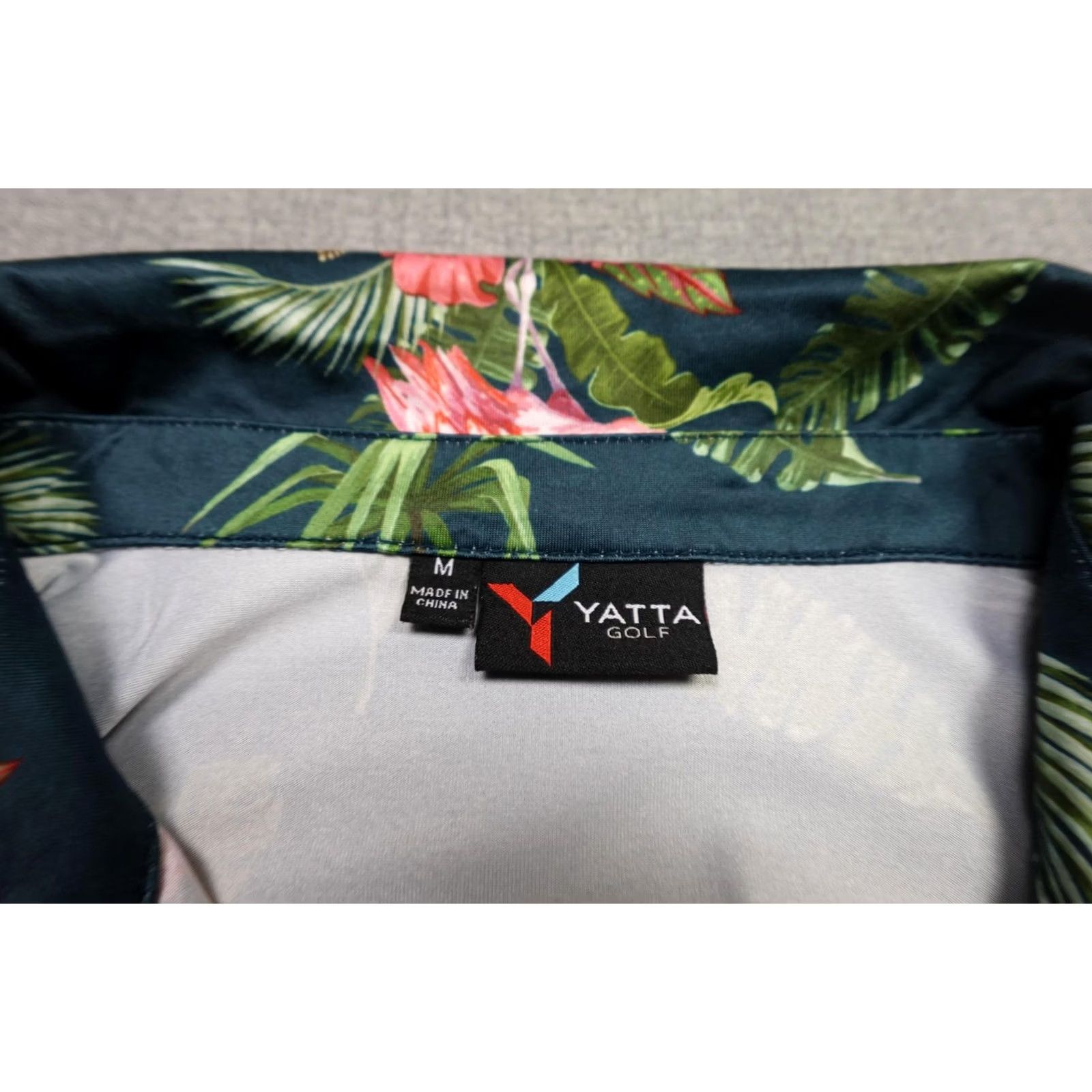 Vintage Yatta Golf Polo Shirt Mens Medium Green Flamingo Floral Print Performance AOP Size US M / EU 48-50 / 2 - 2 Thumbnail