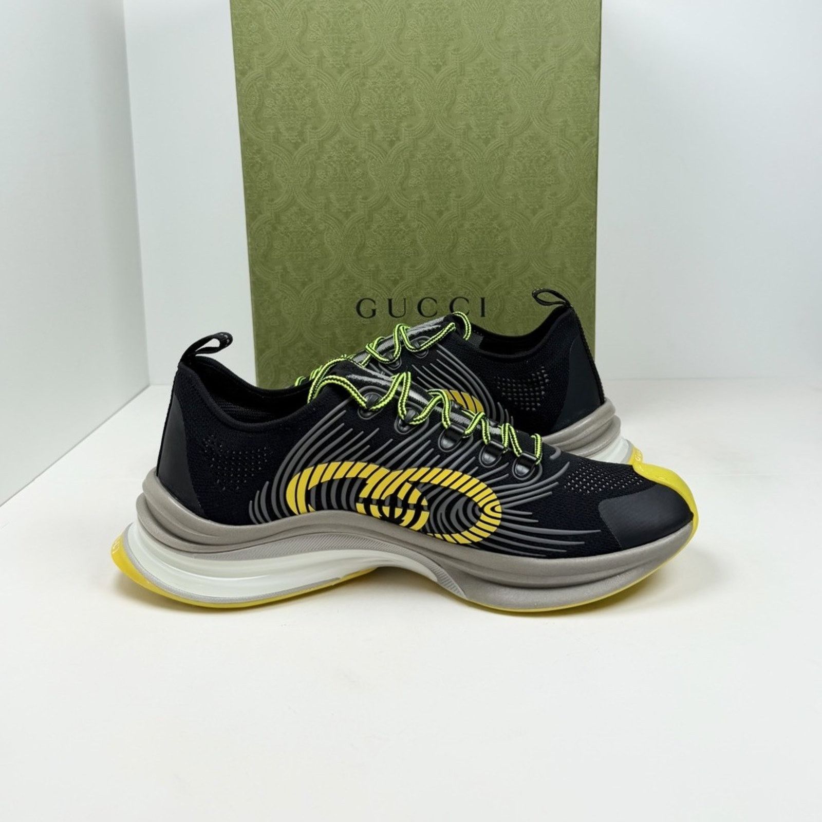 Gucci Size 11.5US - Gucci Run GG Black Yellow Knit Sneakers NEW Size US 11.5 / EU 44-45 - 5 Thumbnail