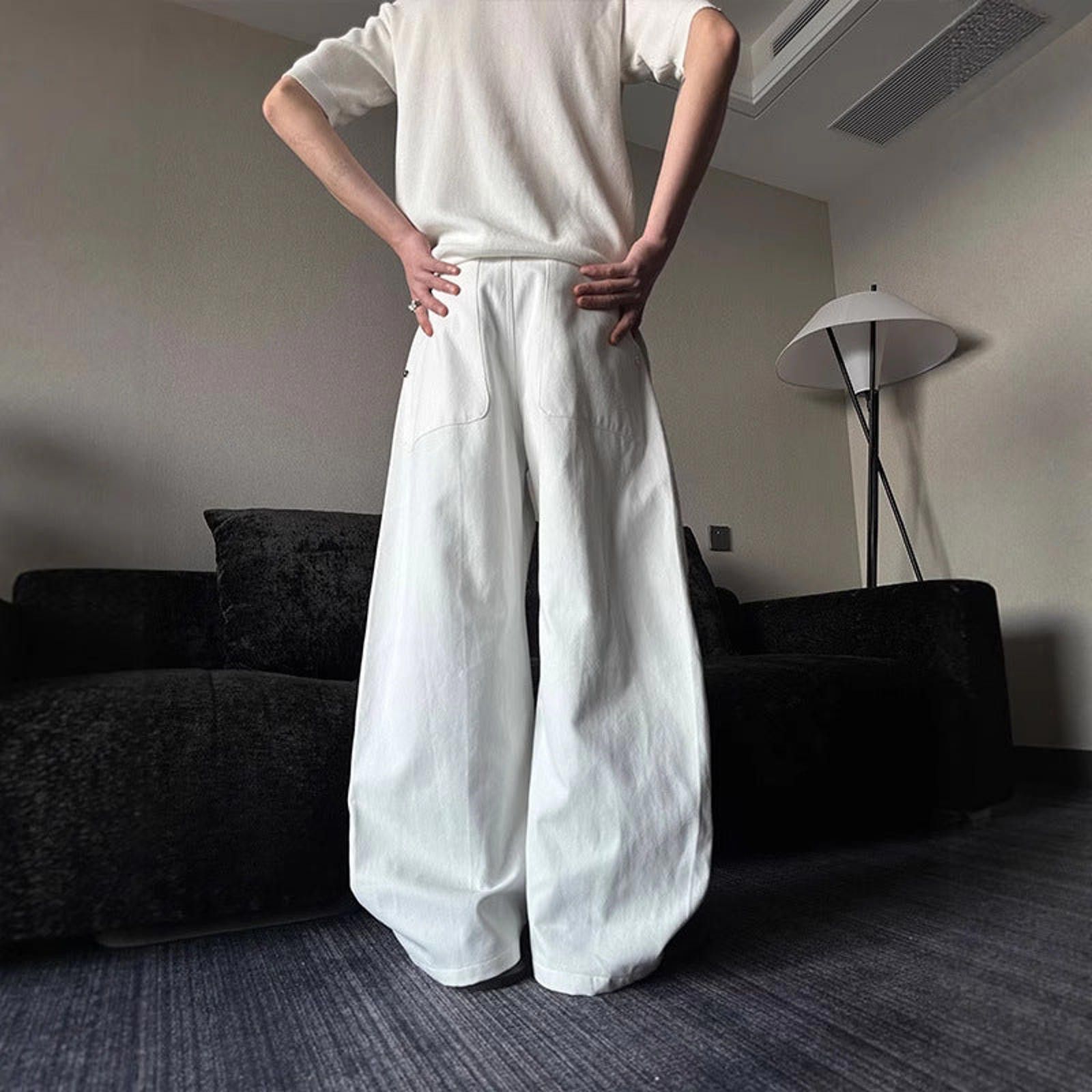 Vintage White Wide Leg Pants, Loose Fit Casual Trousers Size US 32 / EU 48 - 3 Thumbnail