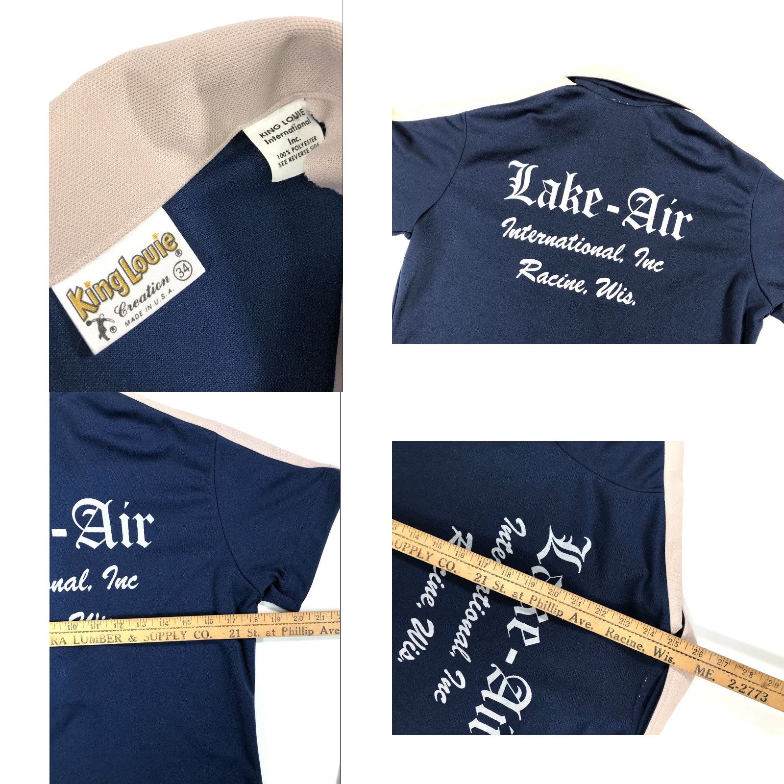 VINTAGE King Louie Shirt Womens 34 Blue 1960s Racine Wis. Lake-Air Advertising Bowling Shirt 60s 34 BT23